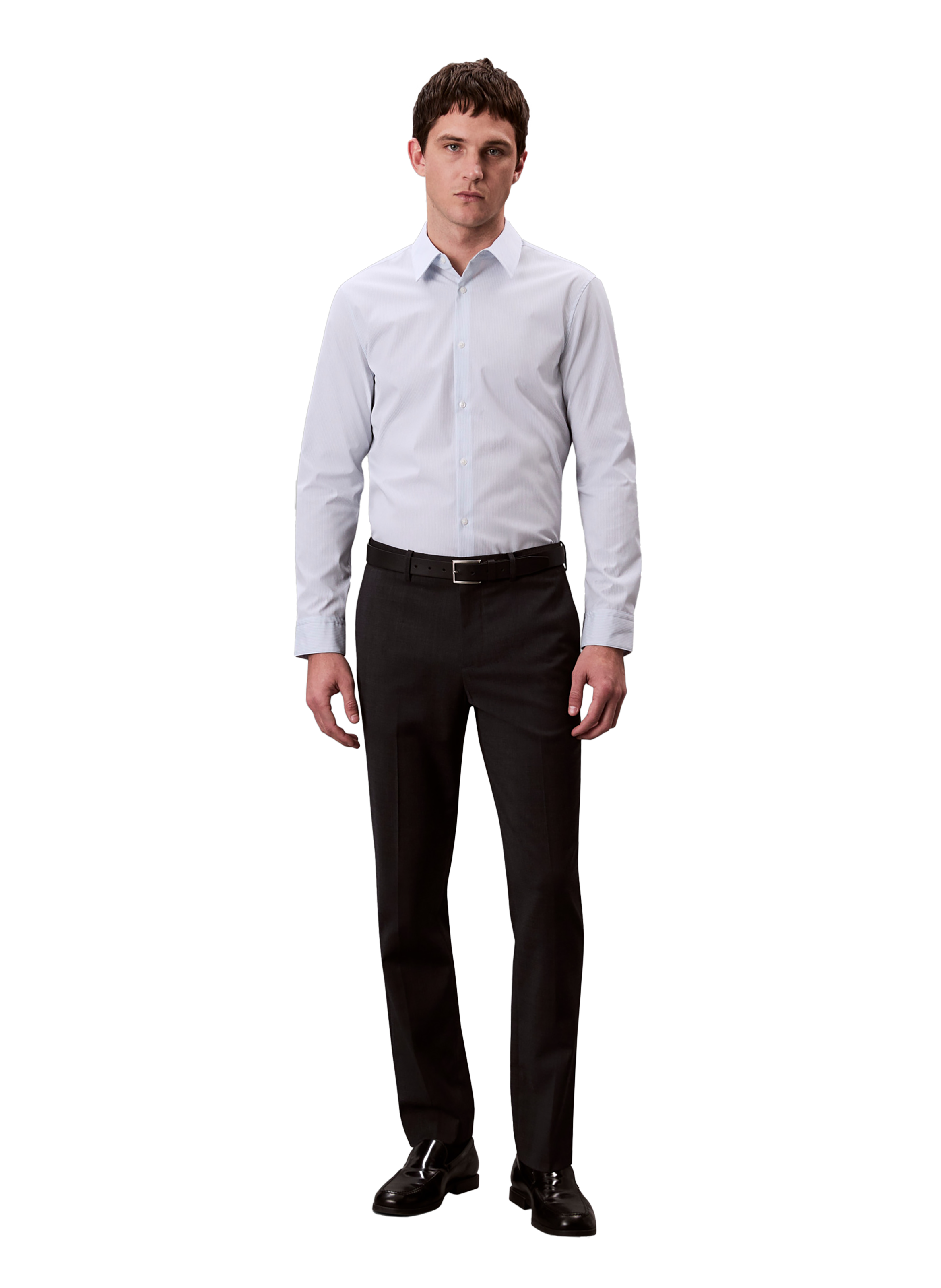 Chemise slim à rayures en coton CALVIN KLEIN Gris