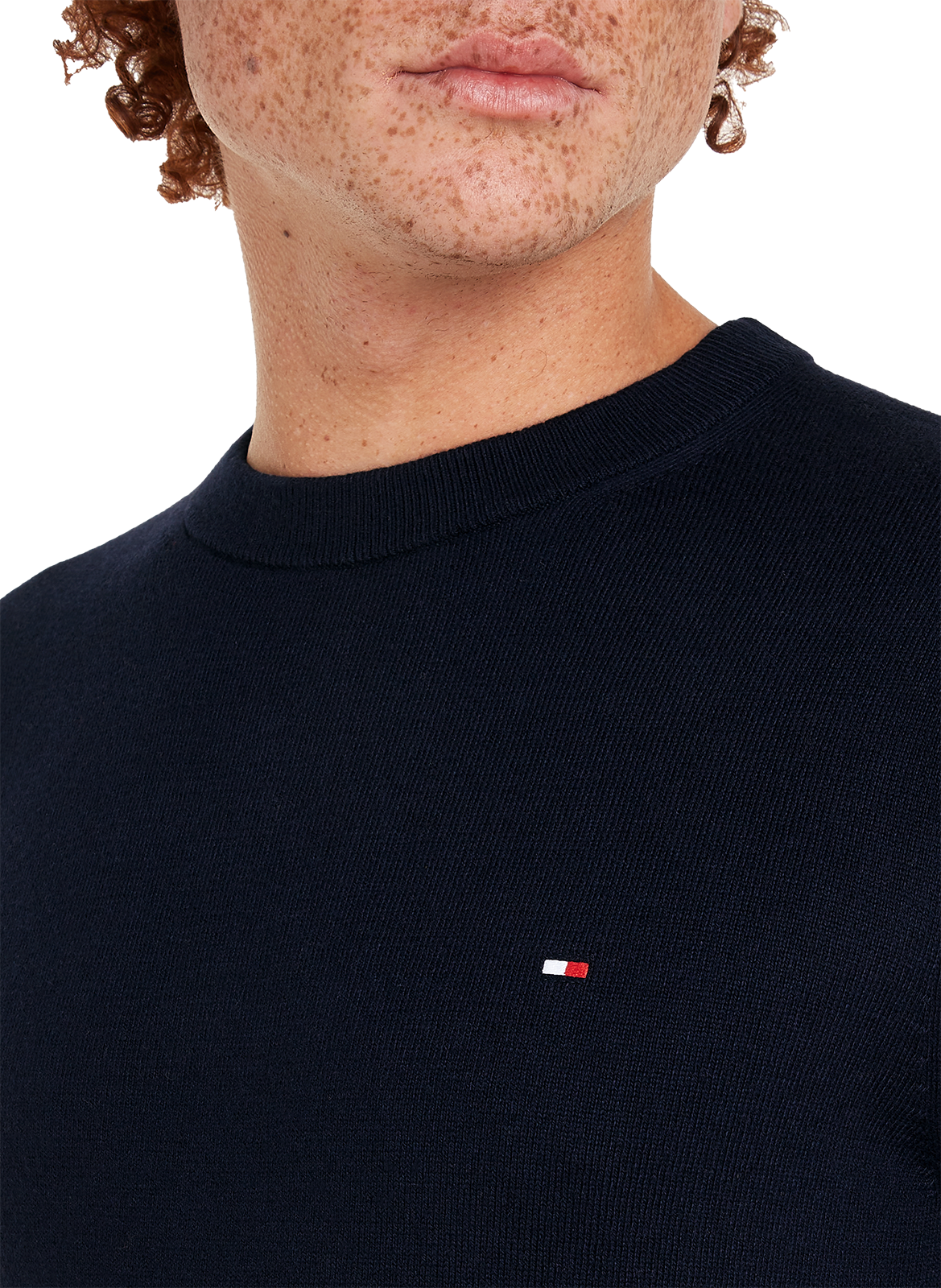 Pull col rond en coton et cachemire TOMMY HILFIGER Bleu