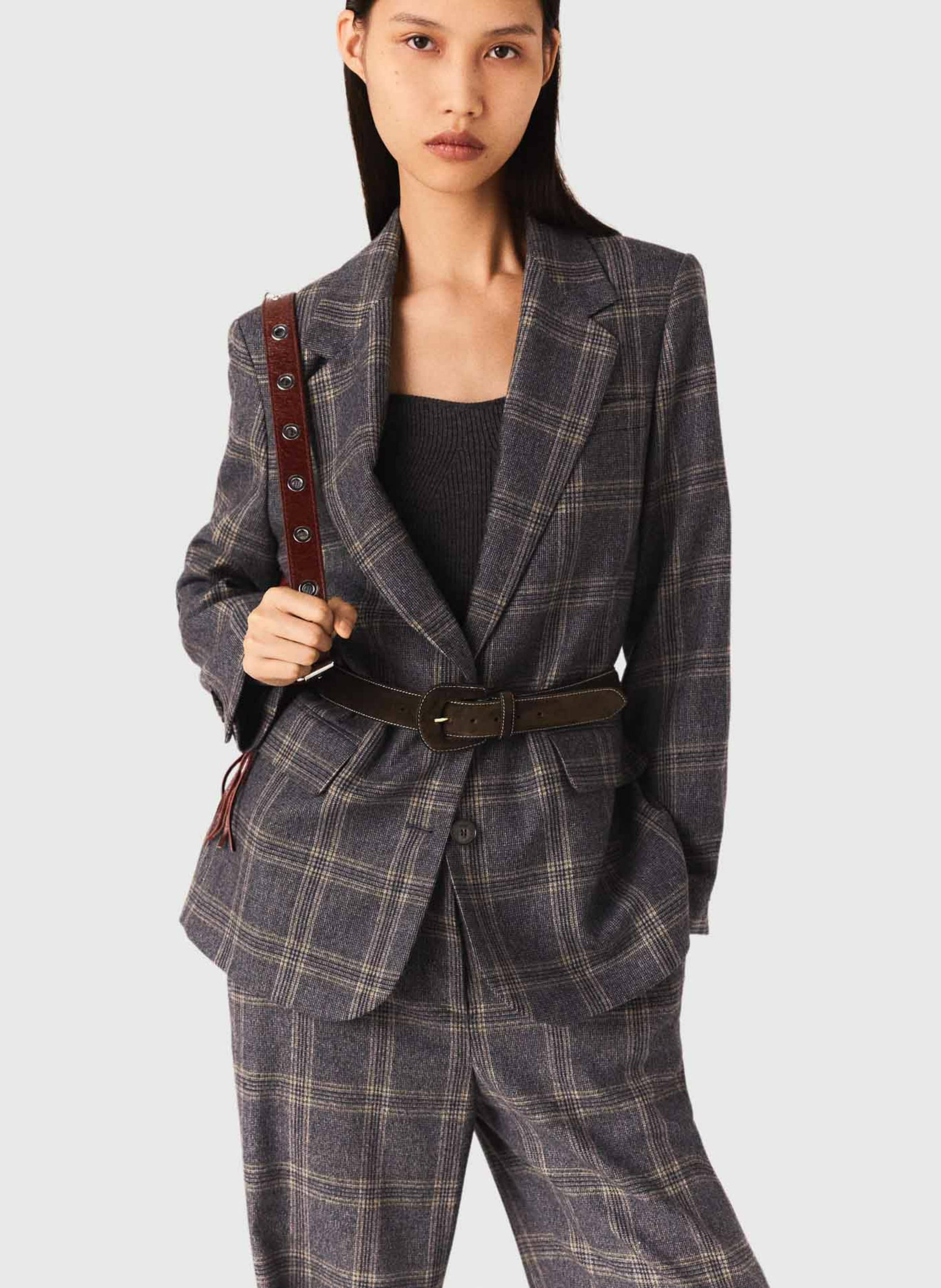 Veste col tailleur à carreau MAJE Gris