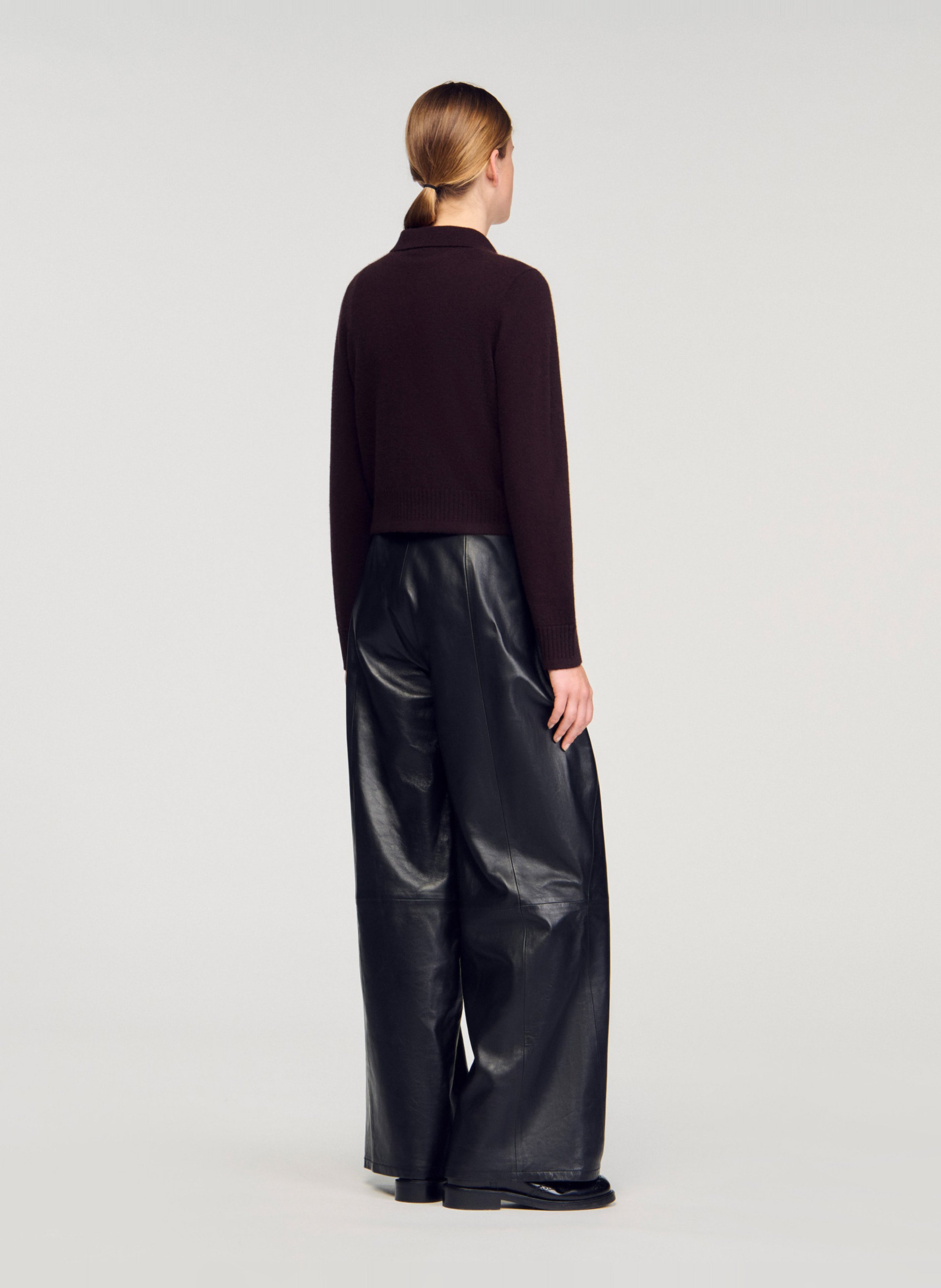 Cardigan droit col classique en laine et cachemire SANDRO Marron