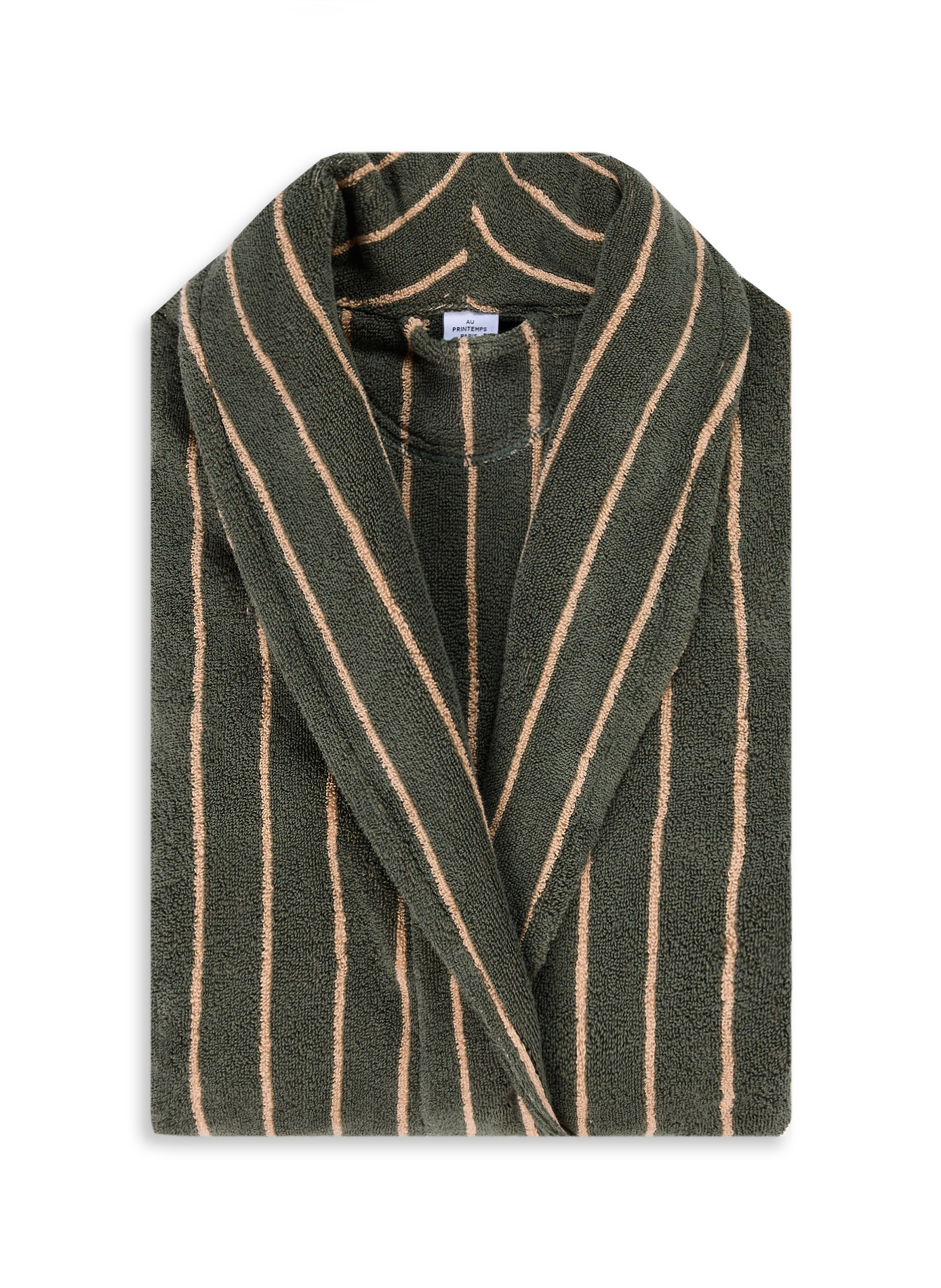 AU PRINTEMPS PARIS Organic Cotton Striped Robe Khaki