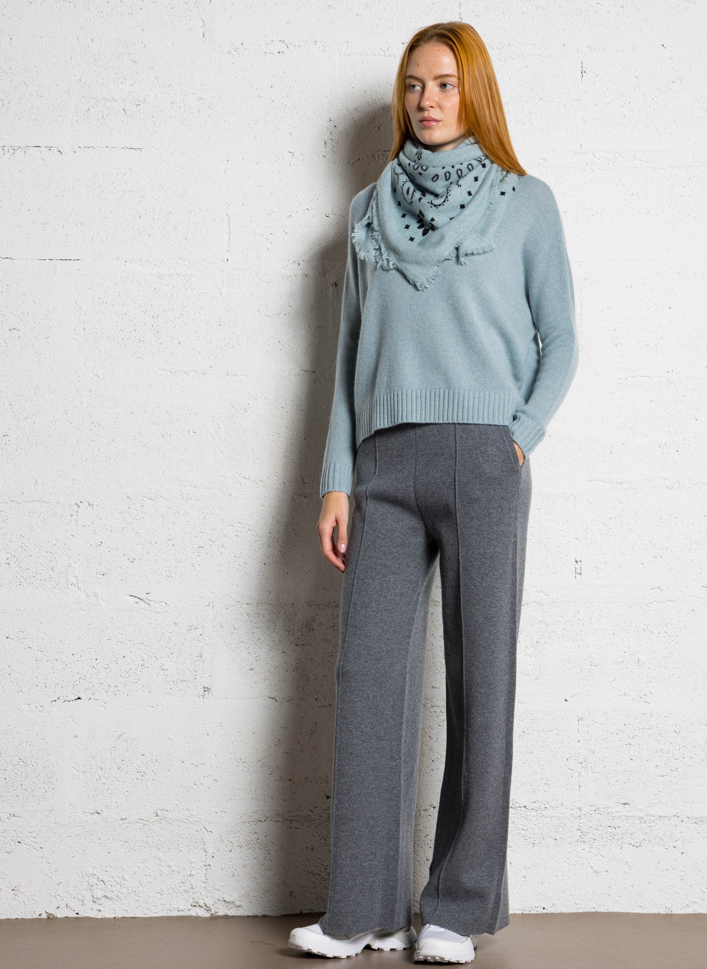 Pantalon large taille haute en cachemire dion KUJTEN Argent