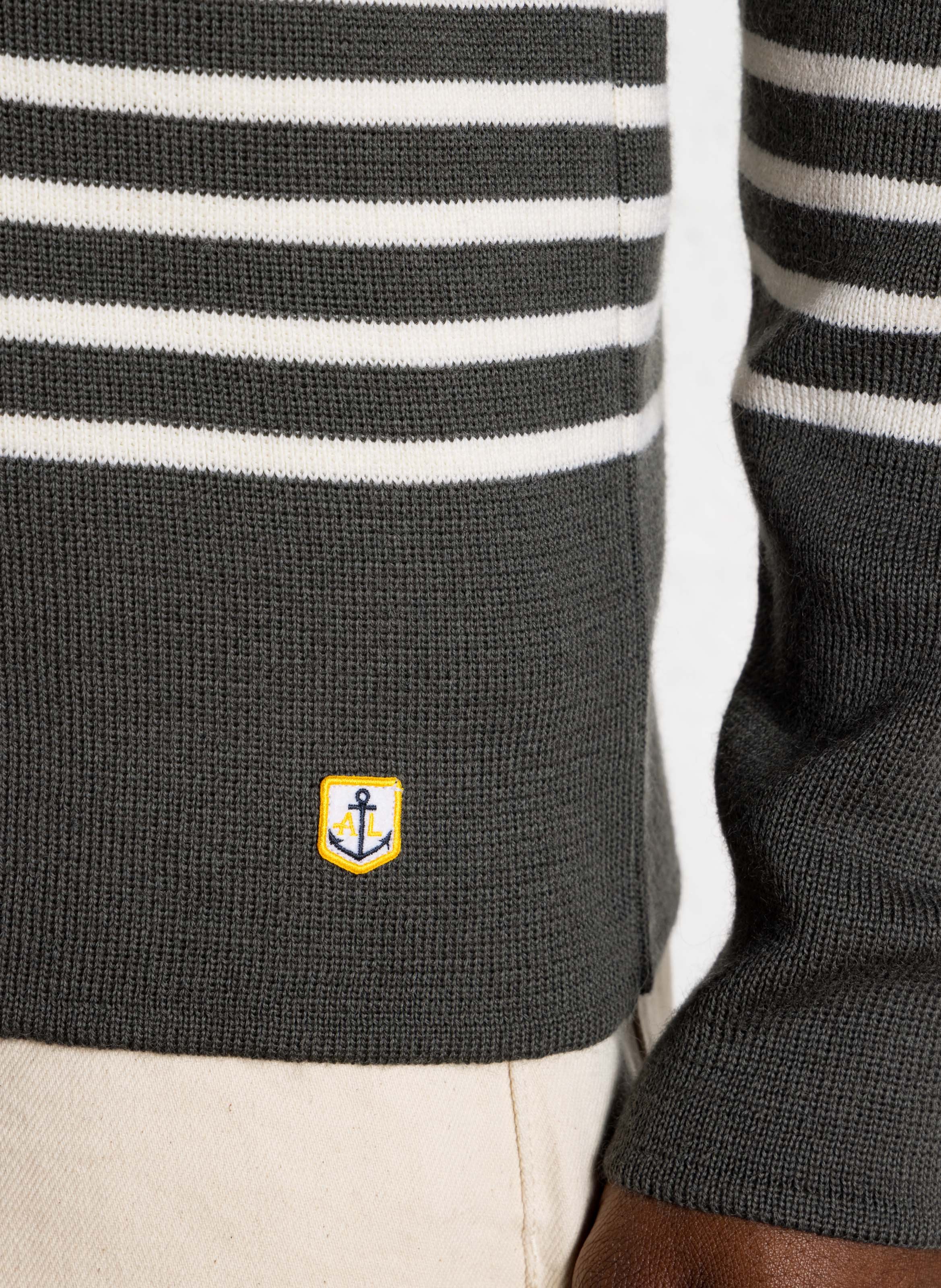 Marinière slim à col camionneur en laine ARMOR-LUX Kaki