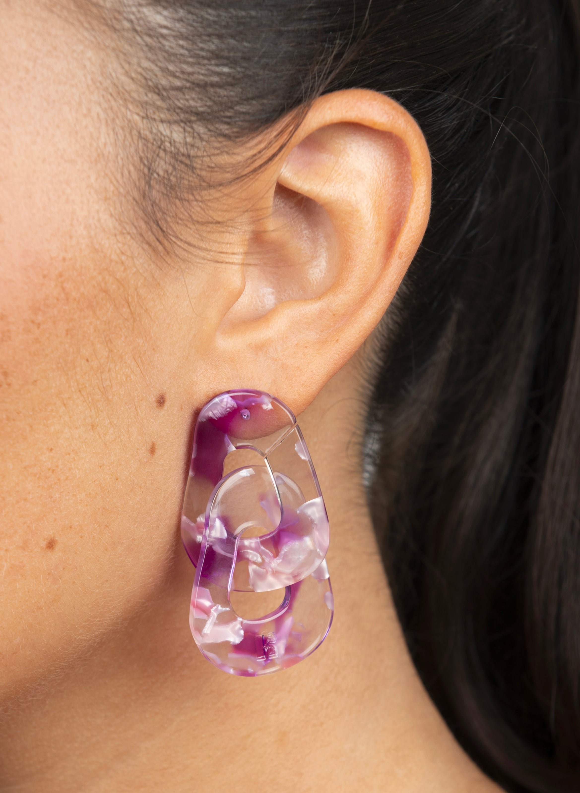 Boucles d'oreilles maillons en acétate de cellulose KURAGE GINZA Rose