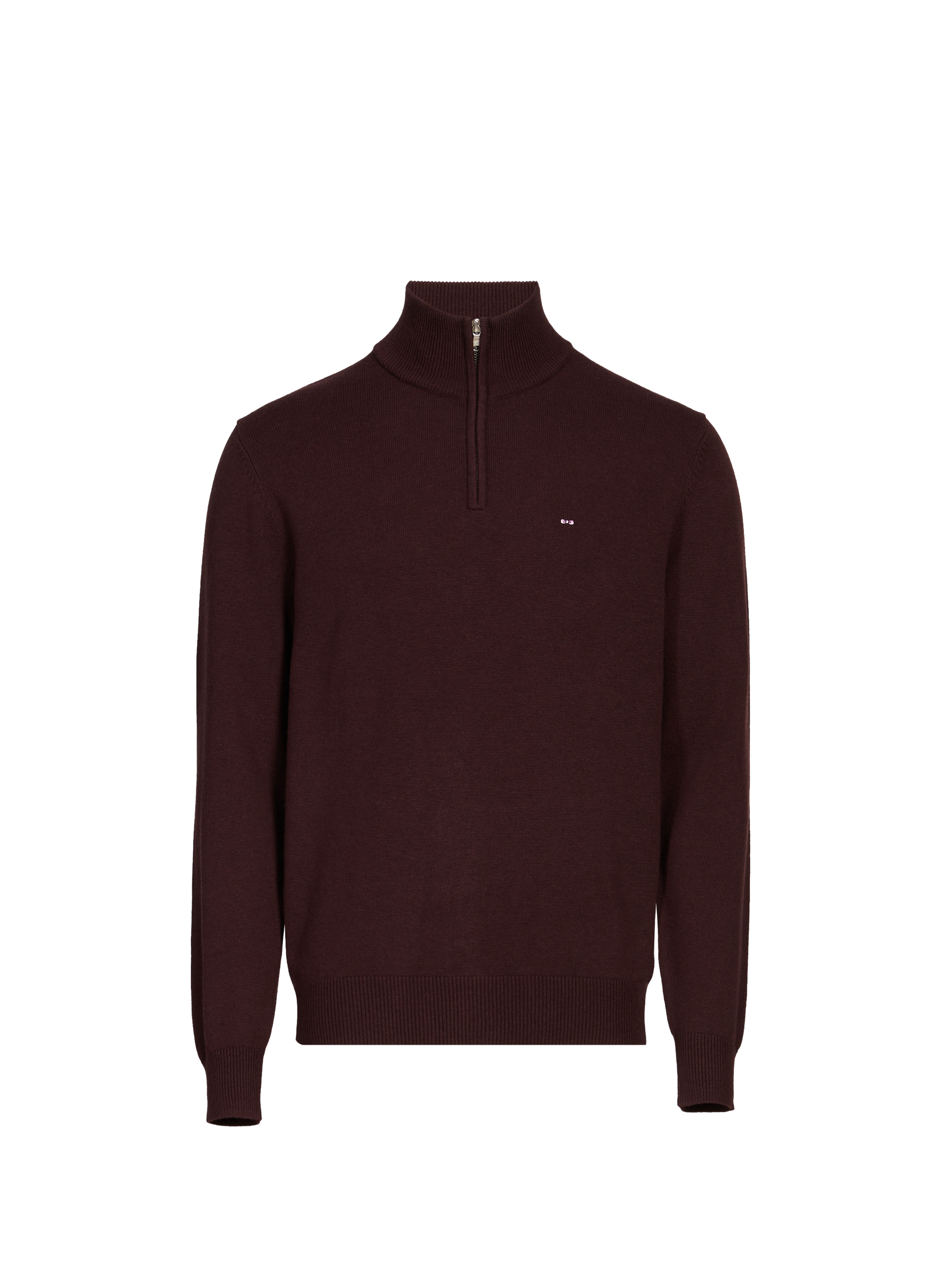 EDEN PARK Pull col zippé en laine et coton Rouge