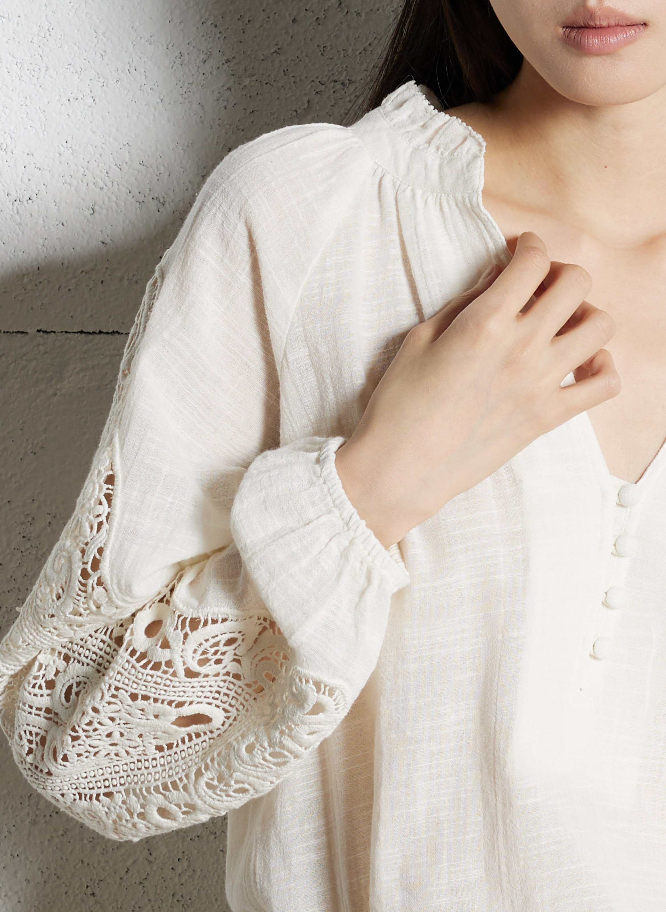 Blouse col v en coton simone MAISON 123 Beige