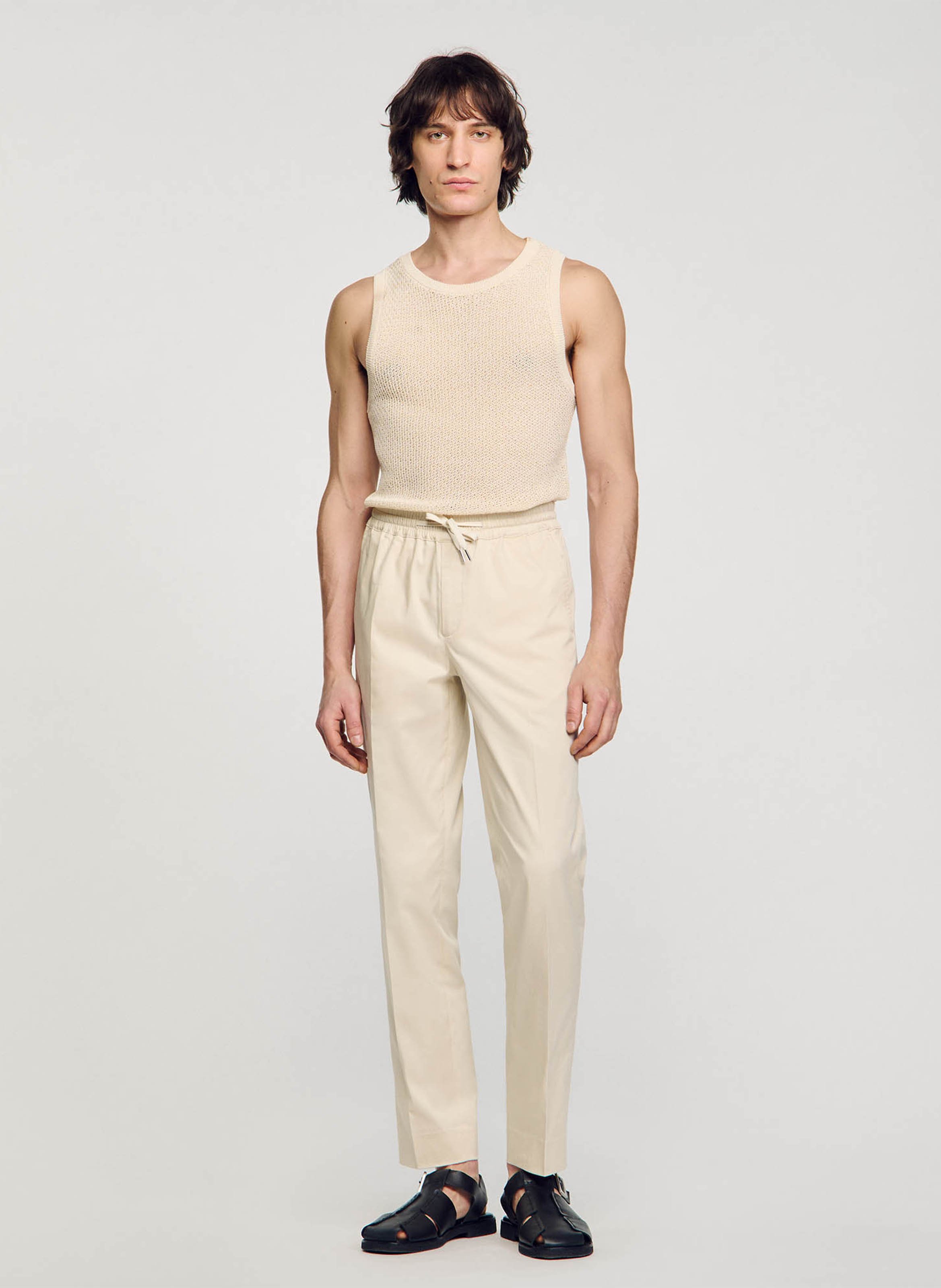 Pantalon chino avec cordon en coton mélangé SANDRO Beige