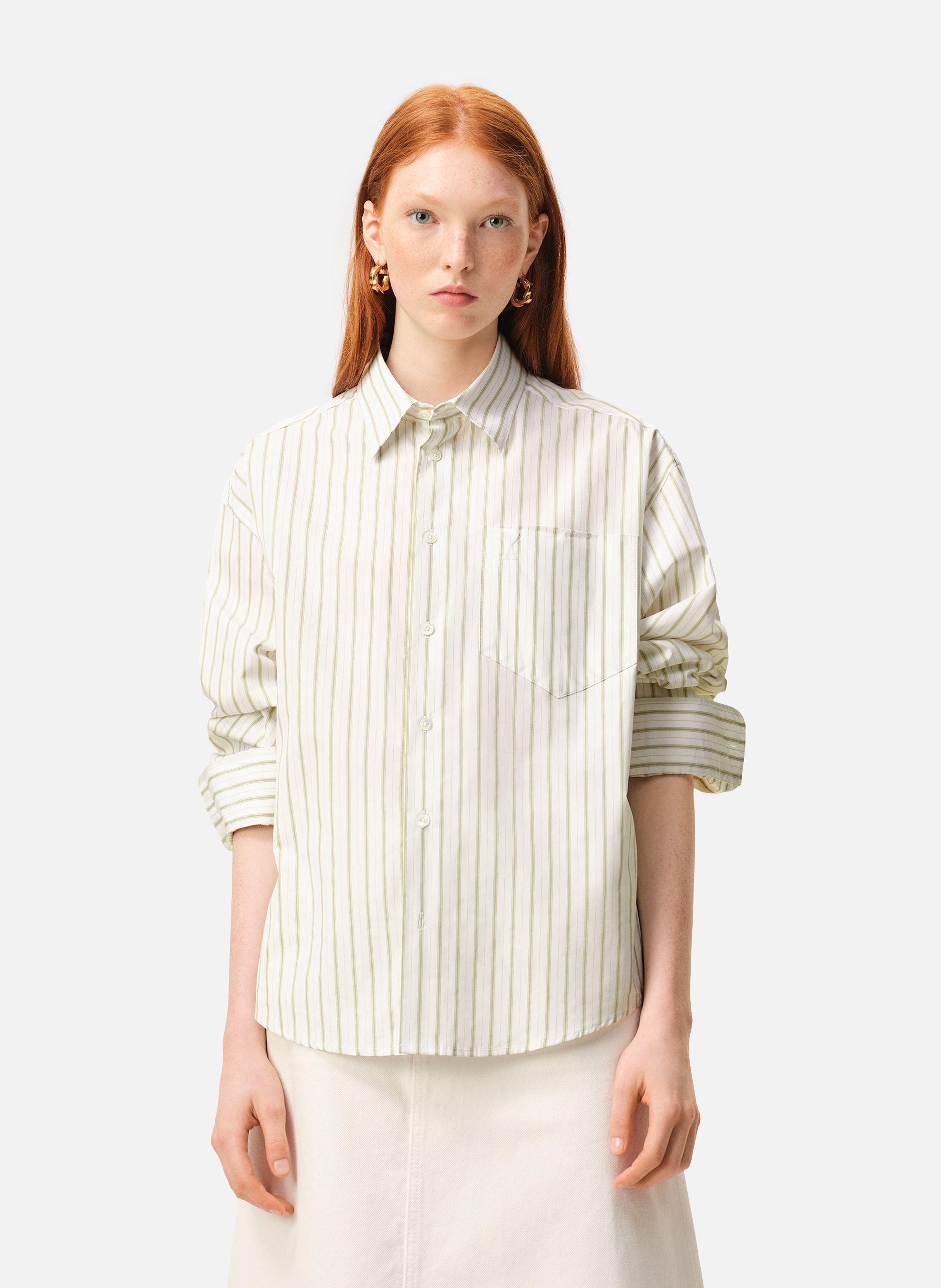 Chemise boxy manches longues ami de coeur unisexe en coton AMI PARIS Blanc