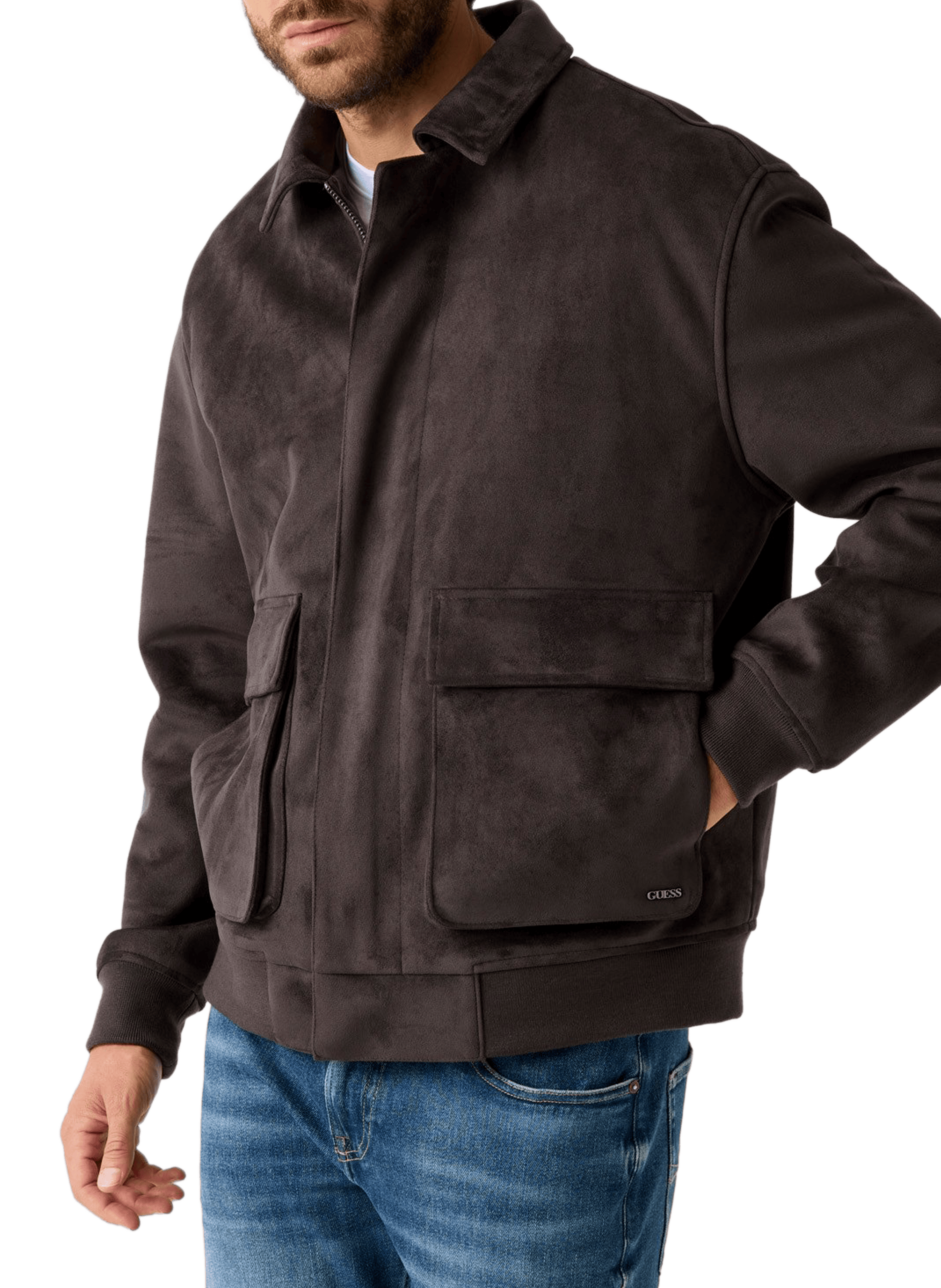 Suede jacket GUESS Brown