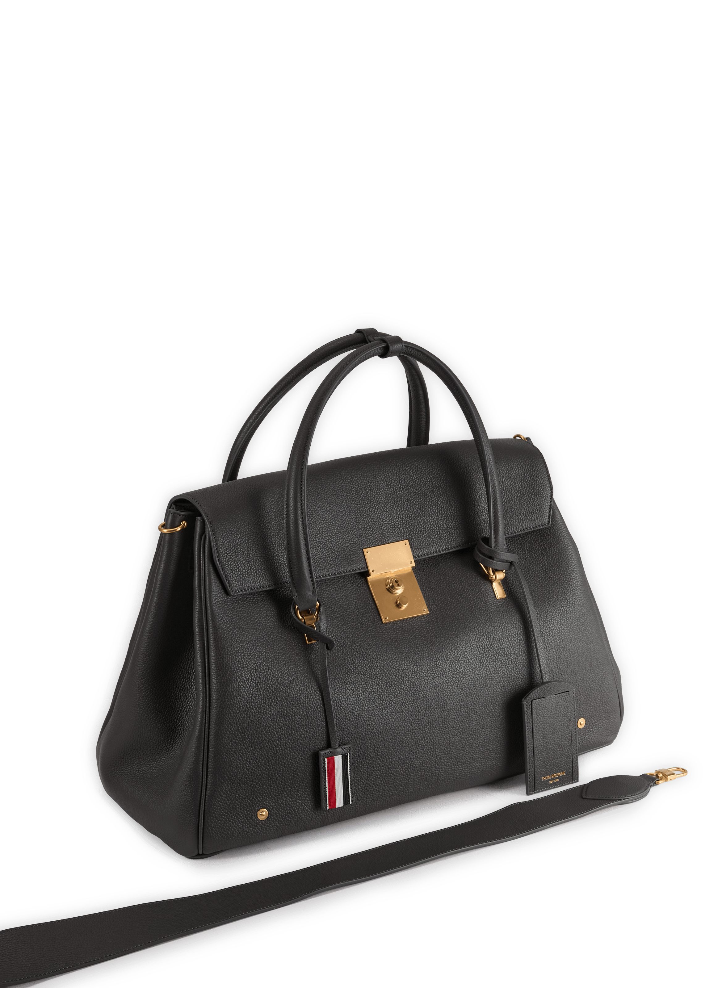 Sac week-end en cuir grainé THOM BROWNE Gris