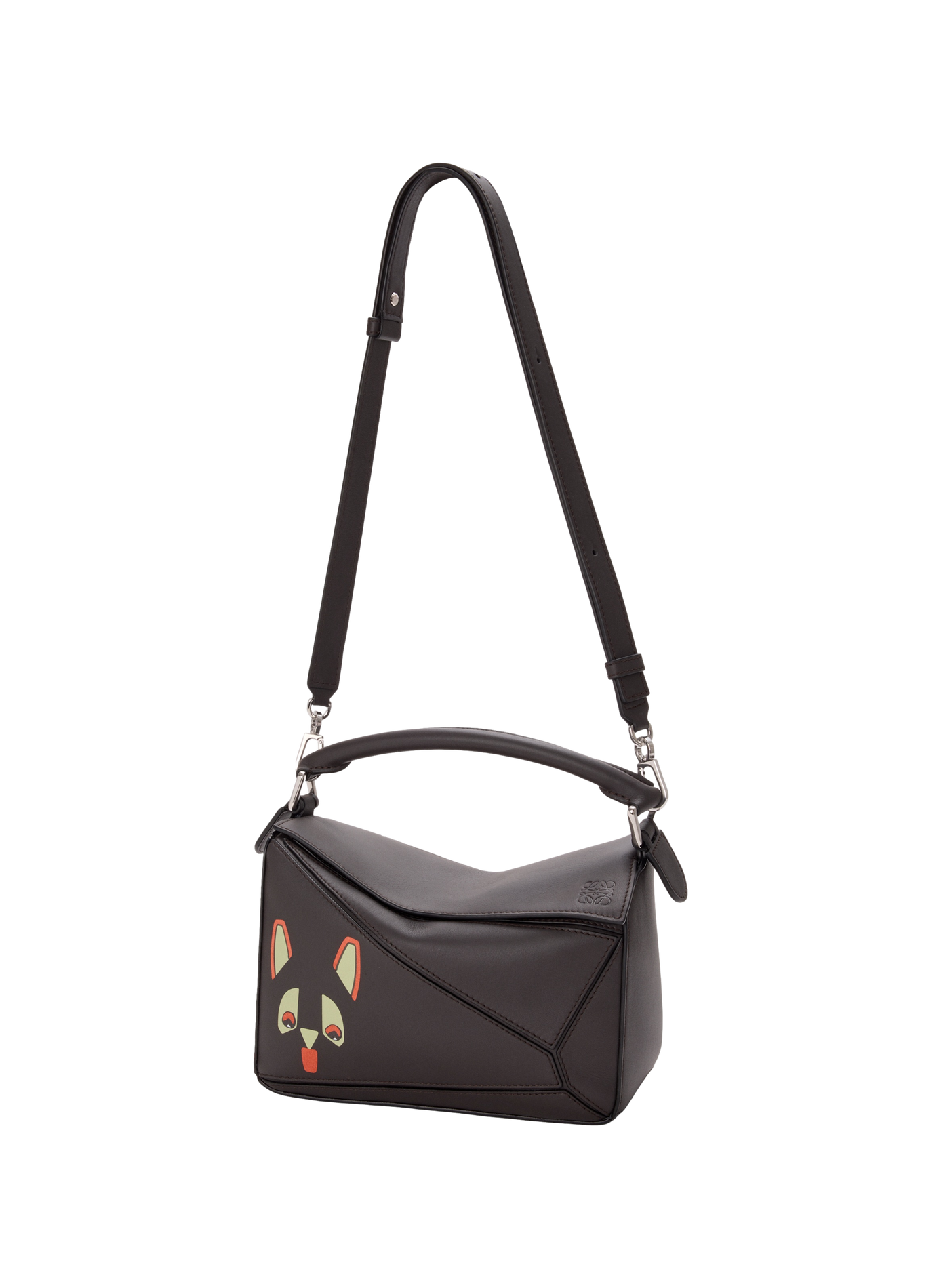 LOEWE x Louis Wain - Petit sac Puzzle Futurist Cat en cuir de veau classique LOEWE Marron