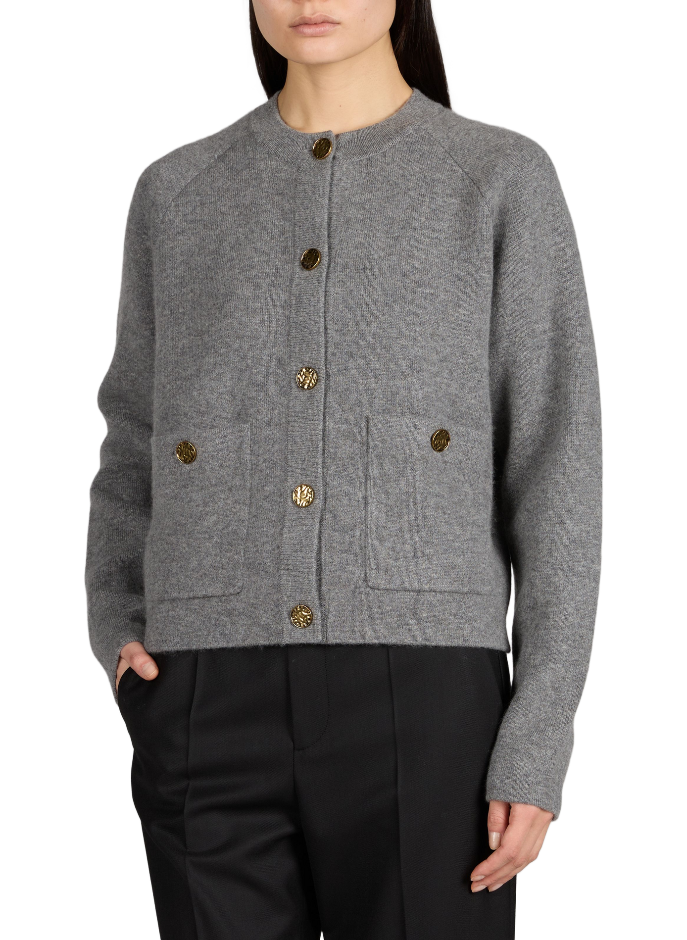 Cardigan court en cachemire et laine mélangées TOTEME Gris