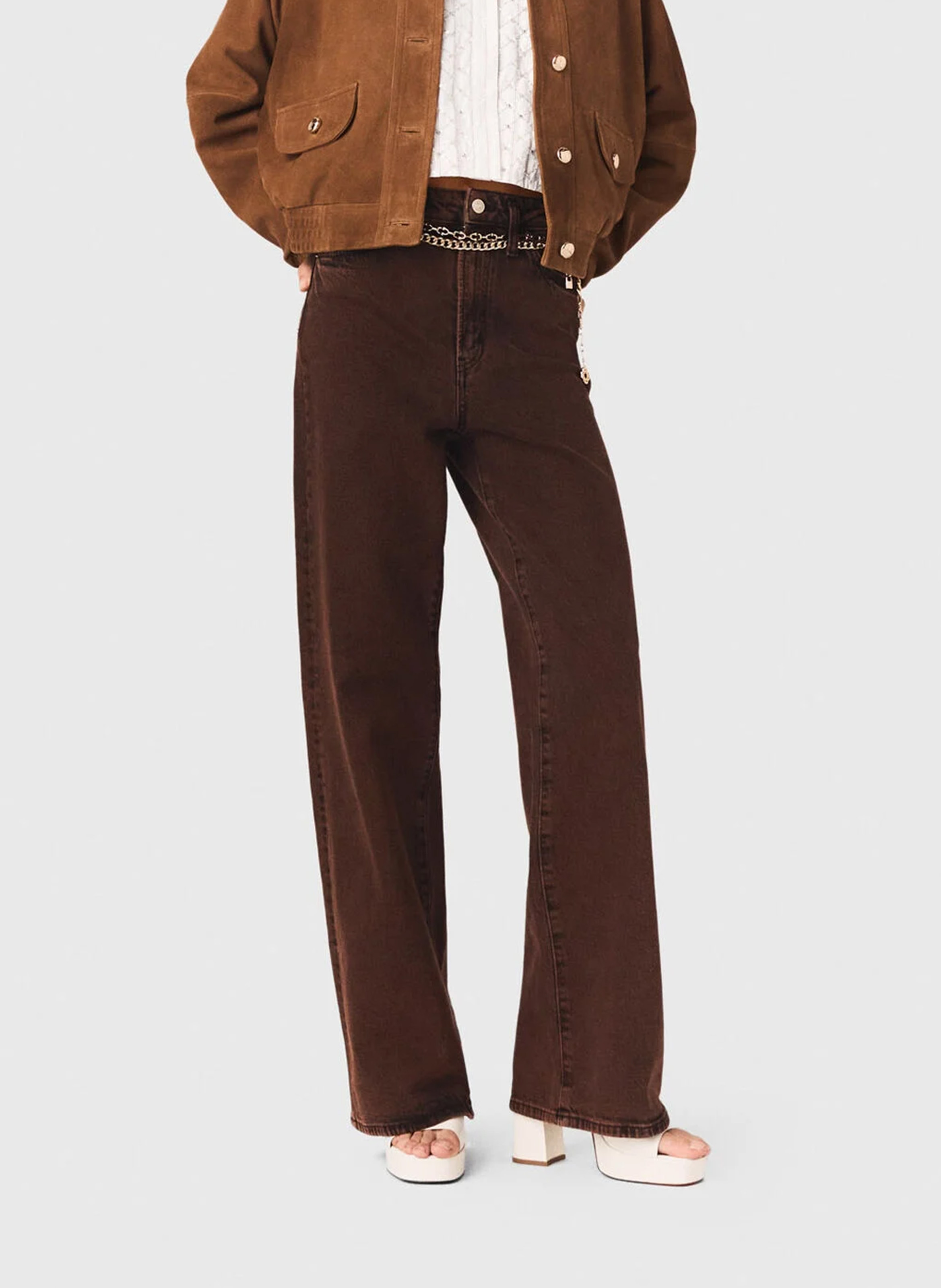 Jean droit en coton mélangé MAJE Marron