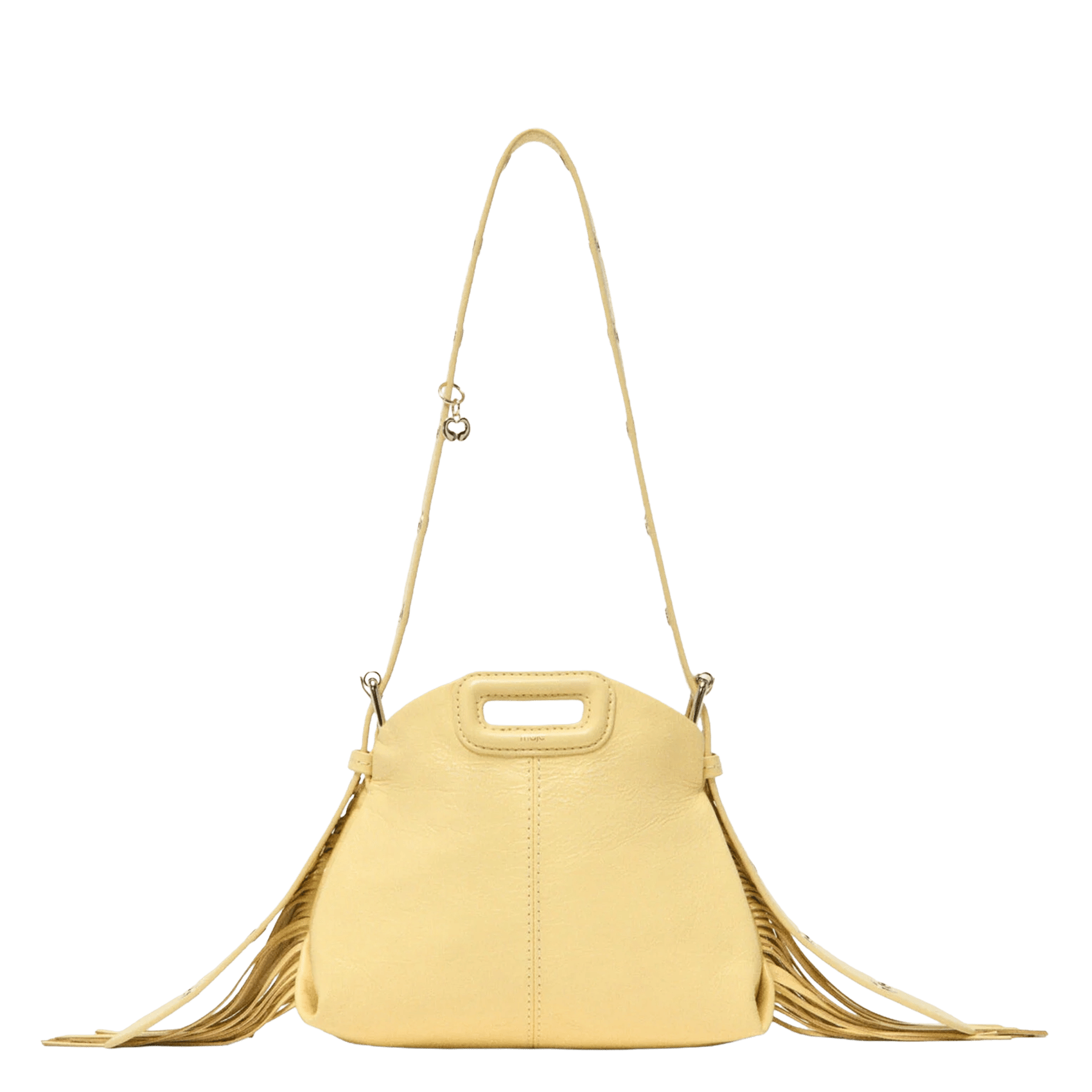 Sac bandoulière à franges en cuir craquelé miss m mini MAJE Jaune