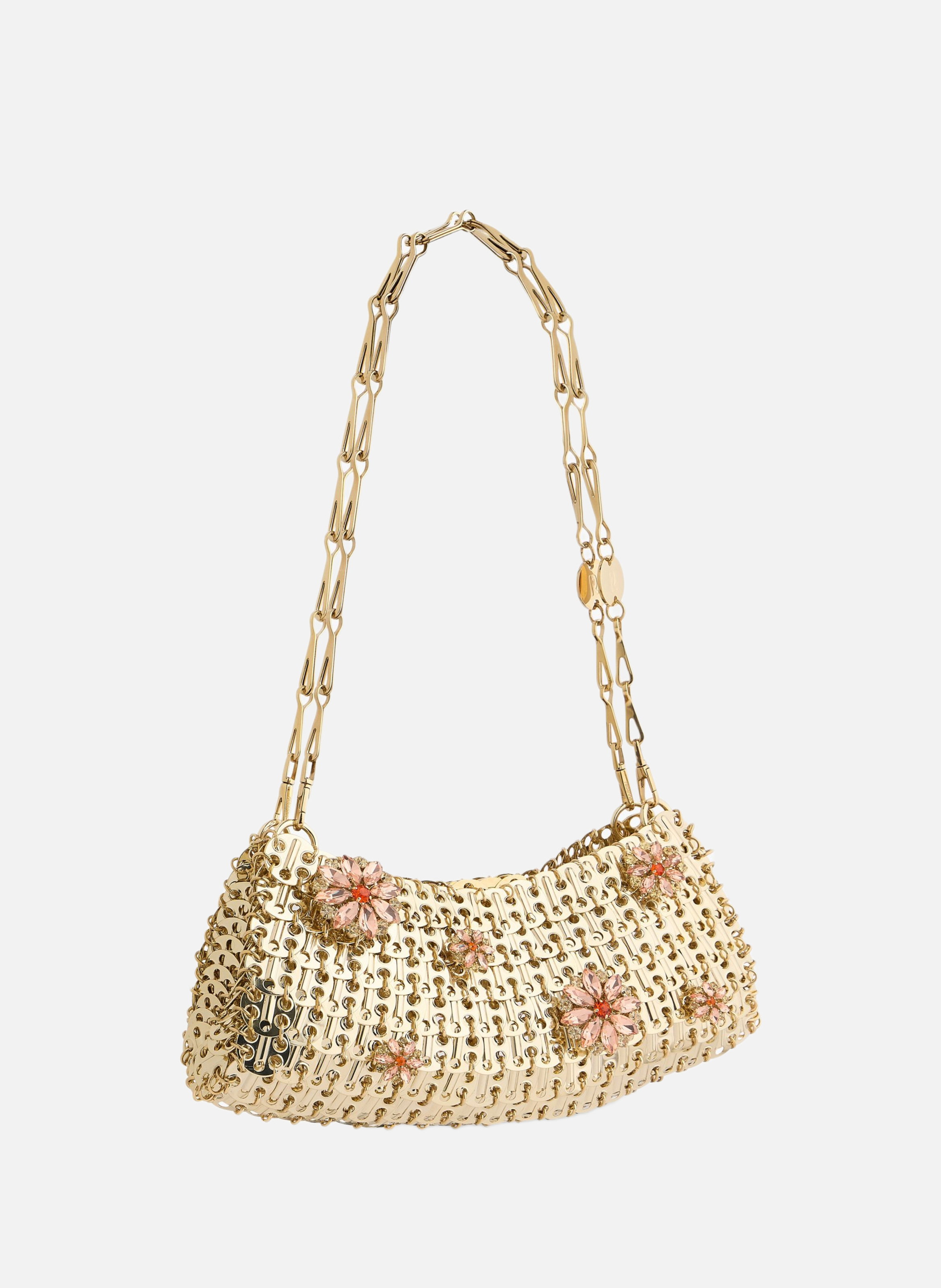 1969 clutch en métal avec détails de fleurs en strass RABANNE Doré