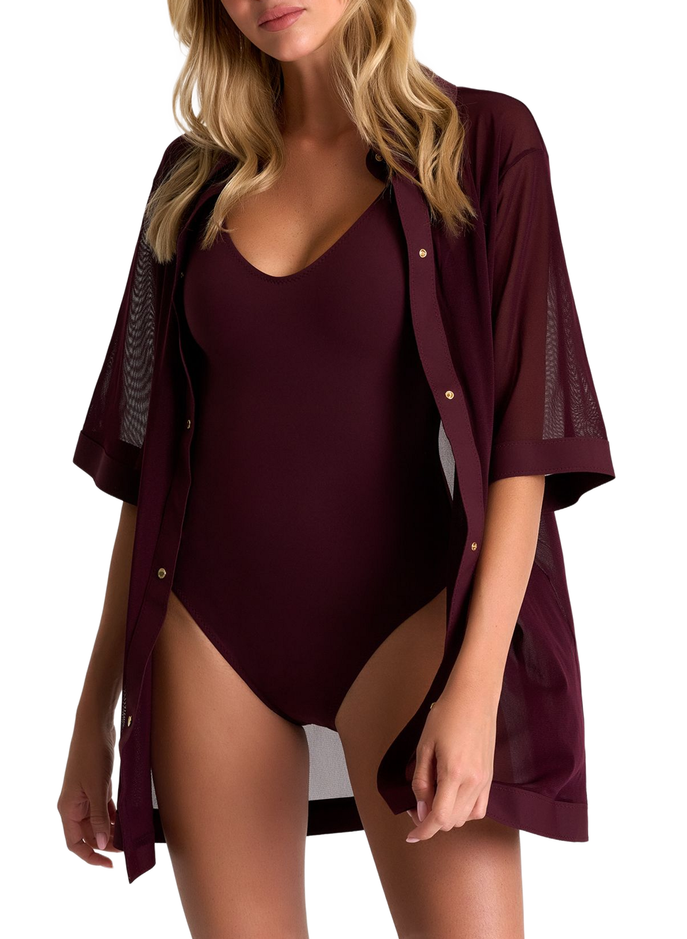 Buttoned swimsuit cover-up SHAN Red