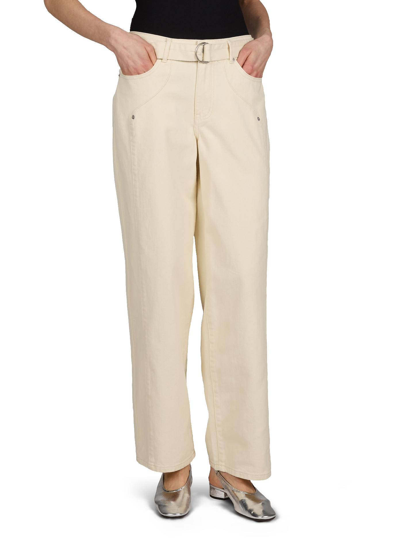 Straight leg jeans with cotton belt VILA Beige