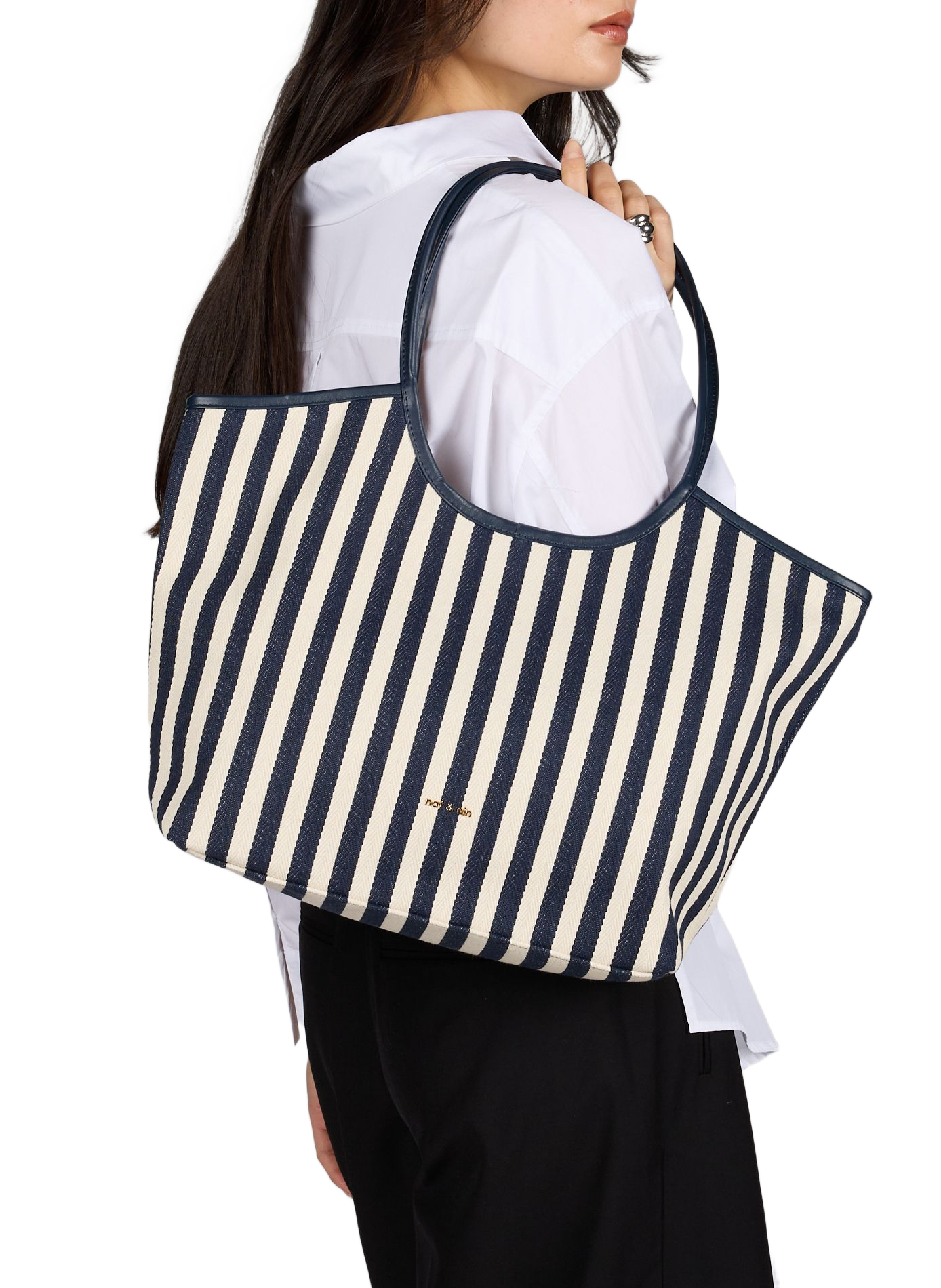 Sac cabas Milan en coton et cuir suédé NAT & NIN Bleu