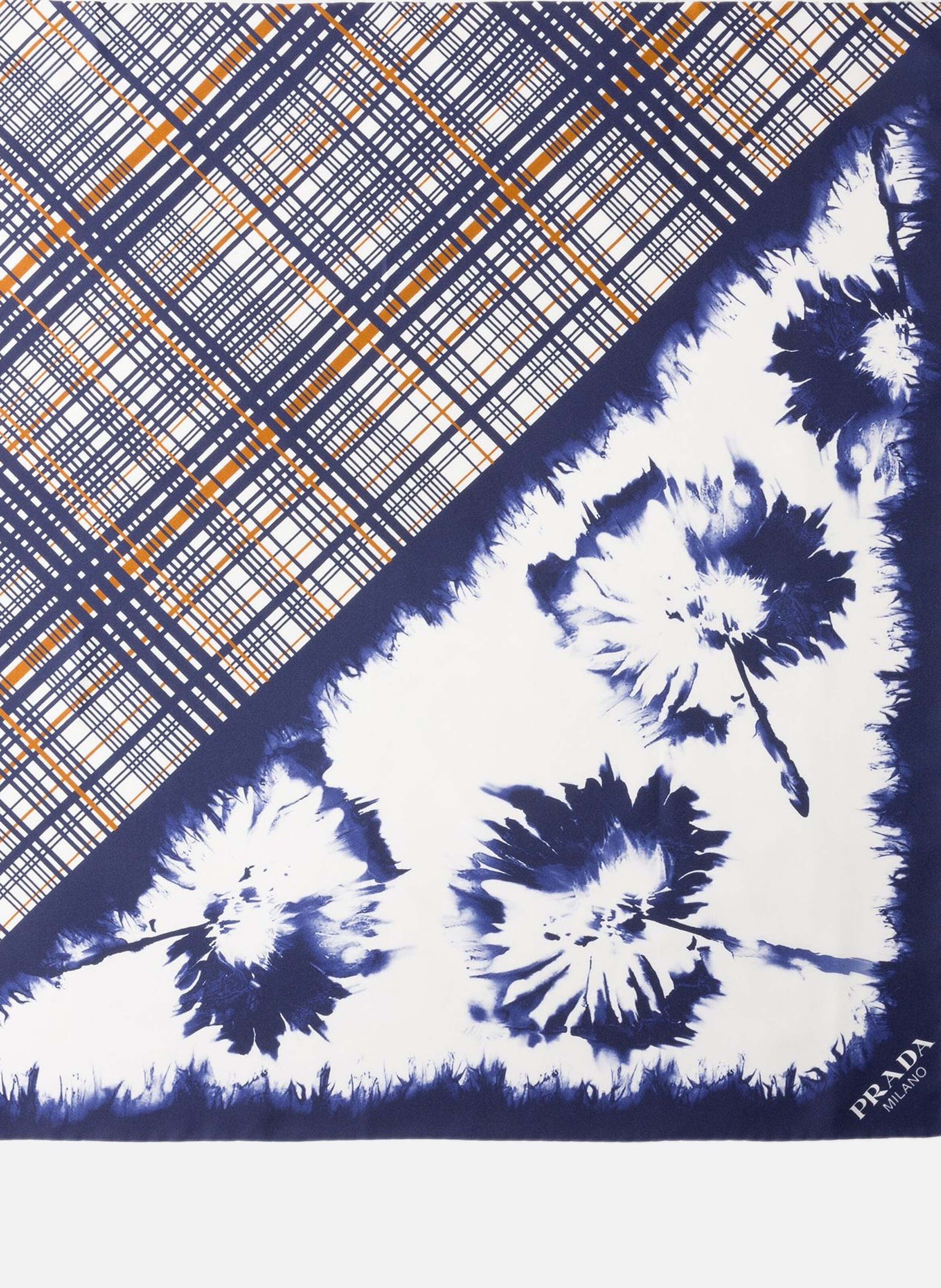 Écharpe en sergé de soie imprimée 65 PRADA Bleu