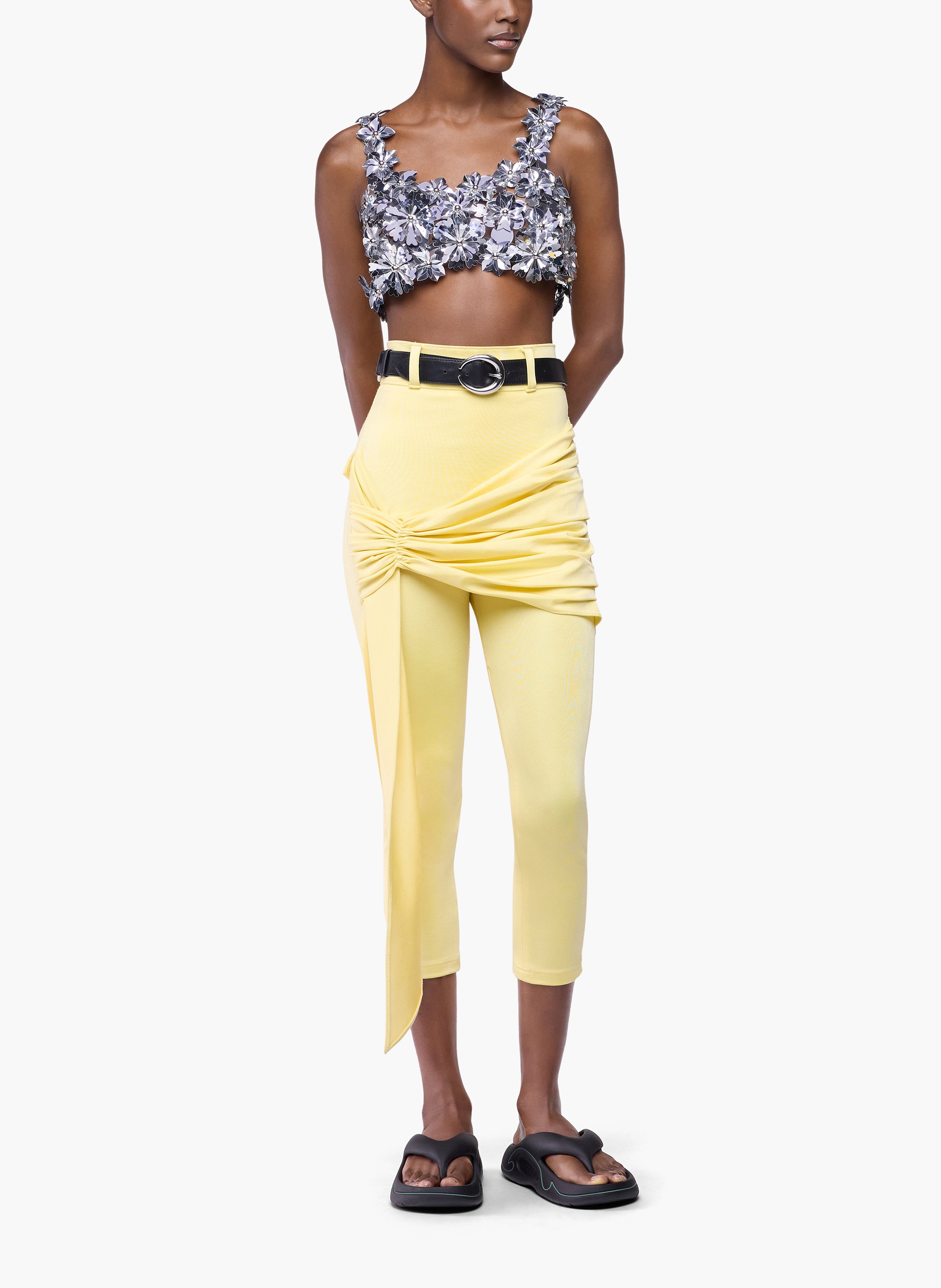 Pantalon capri en coton jaune avec détail de volant RABANNE Jaune