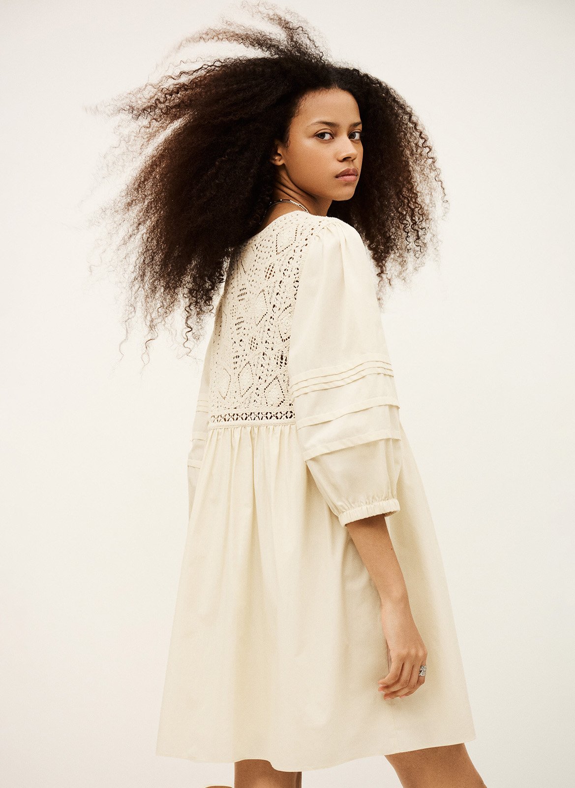 Robe courte col v en coton sonia BA&SH Beige