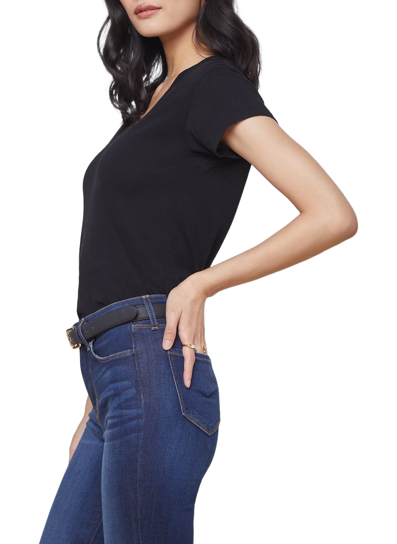 Short-sleeved V-neck cotton T-shirt L'AGENCE Black