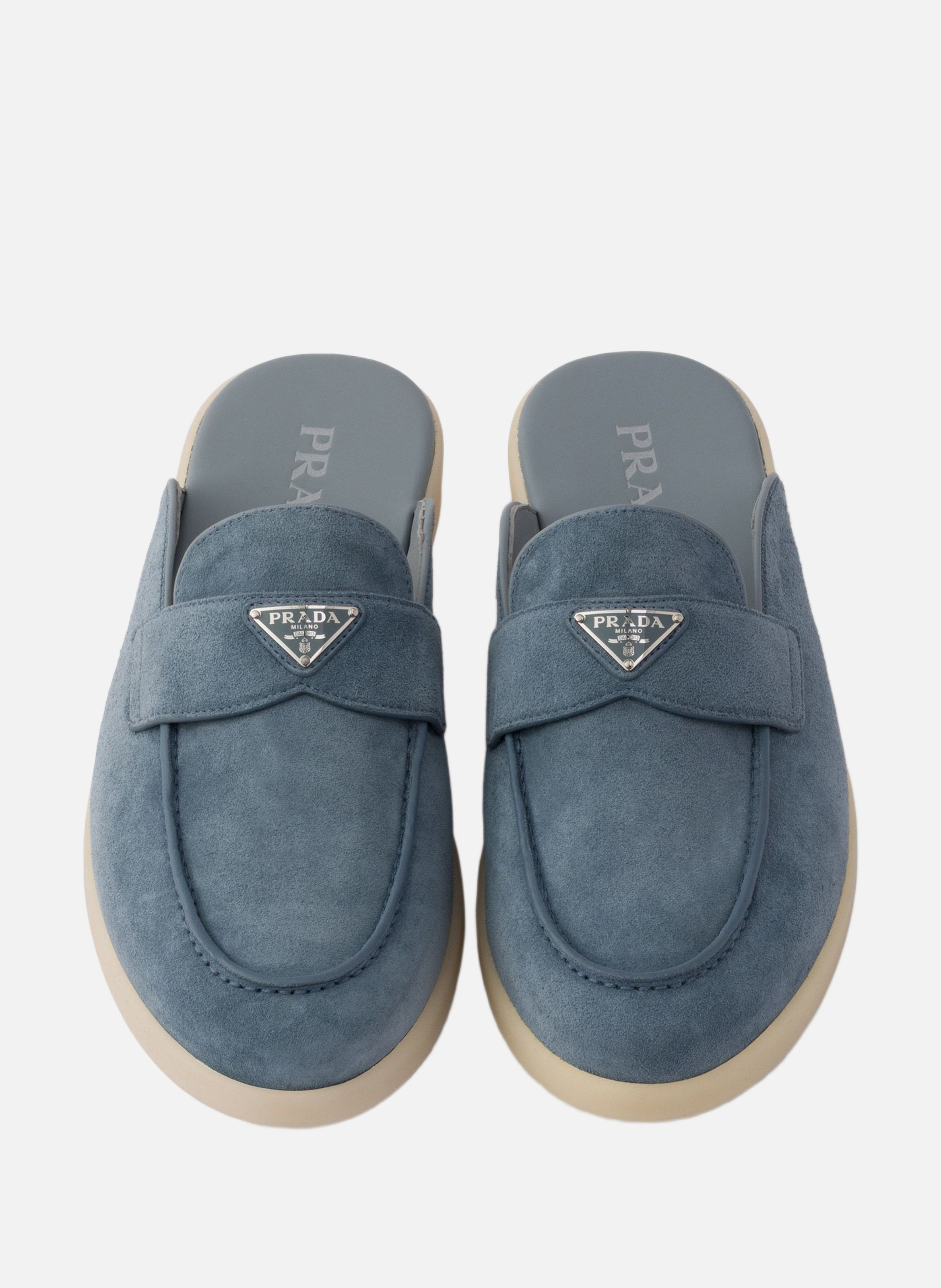 Mules en veau velours PRADA Bleu