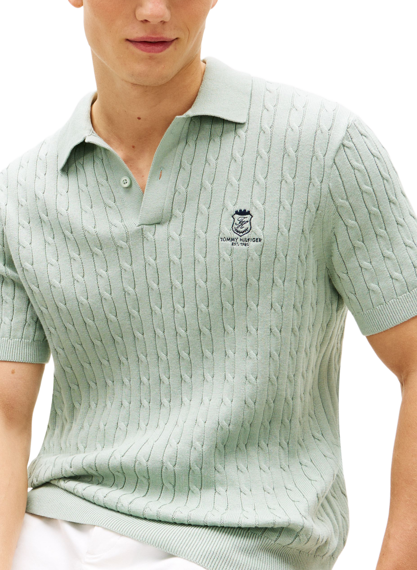 Short-sleeved twisted knit cotton polo TOMMY HILFIGER Green