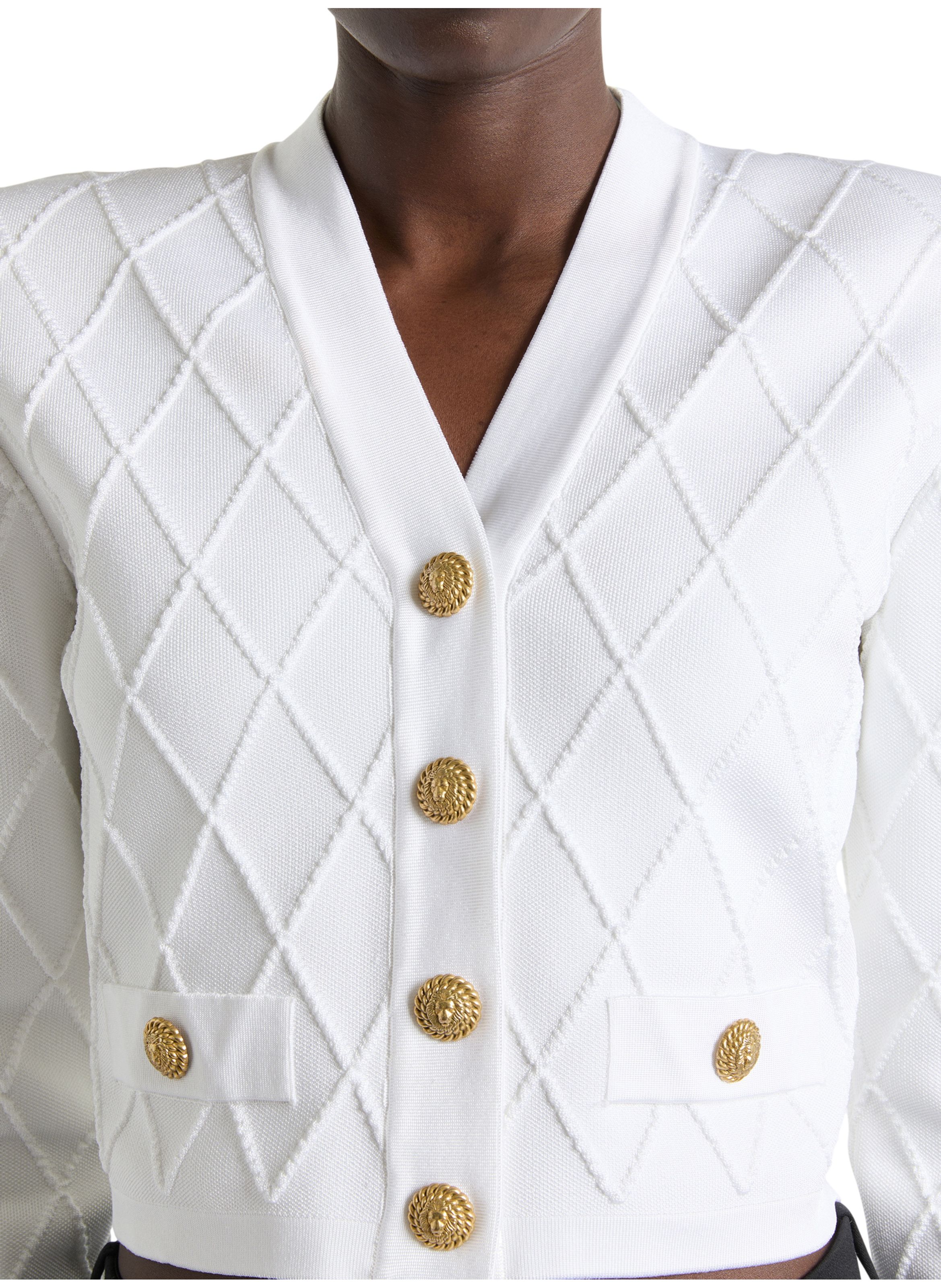 Cardigan court en maille BALMAIN Blanc