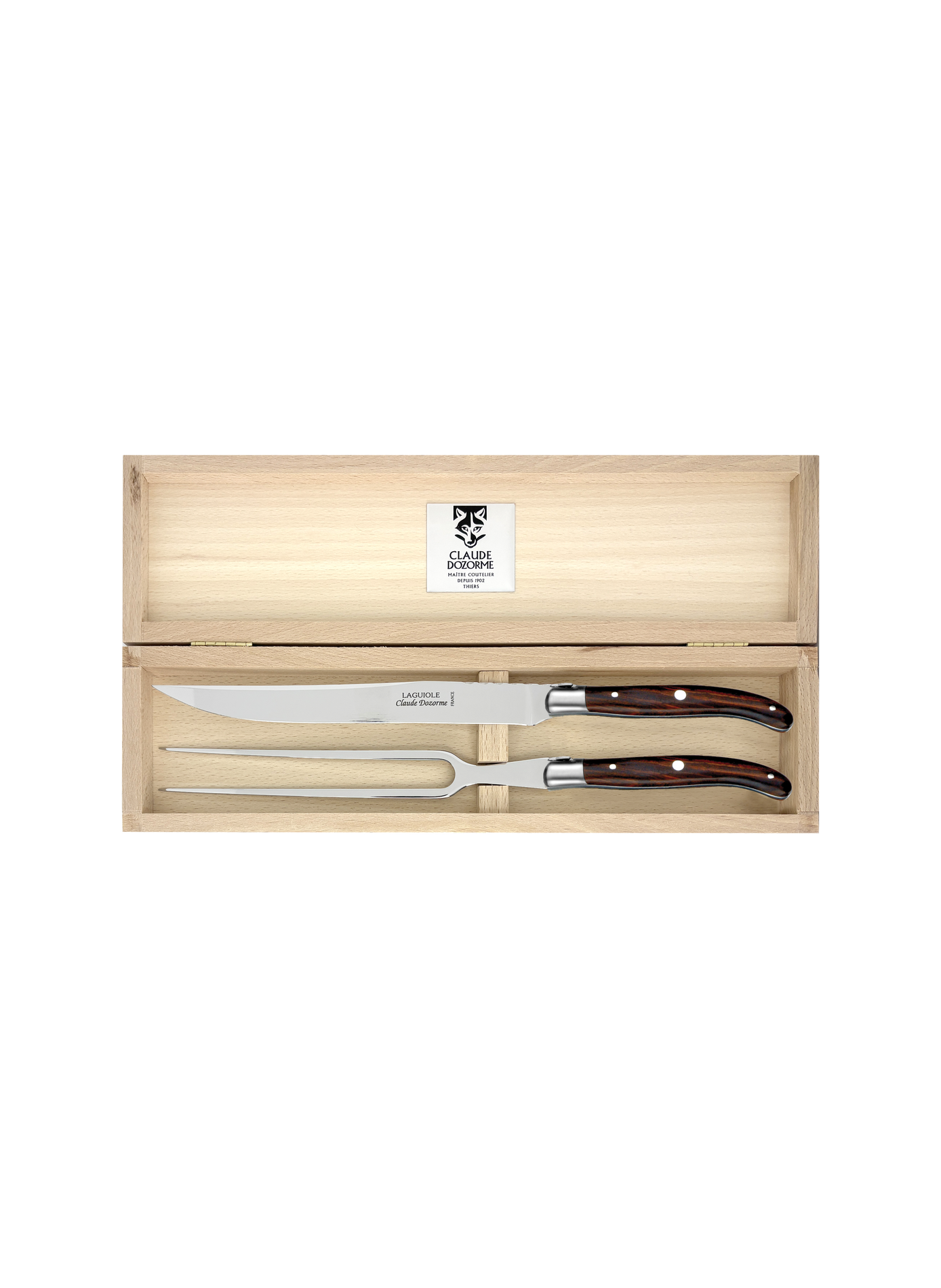 Laguiole Carving Set Box DOZORME Brown