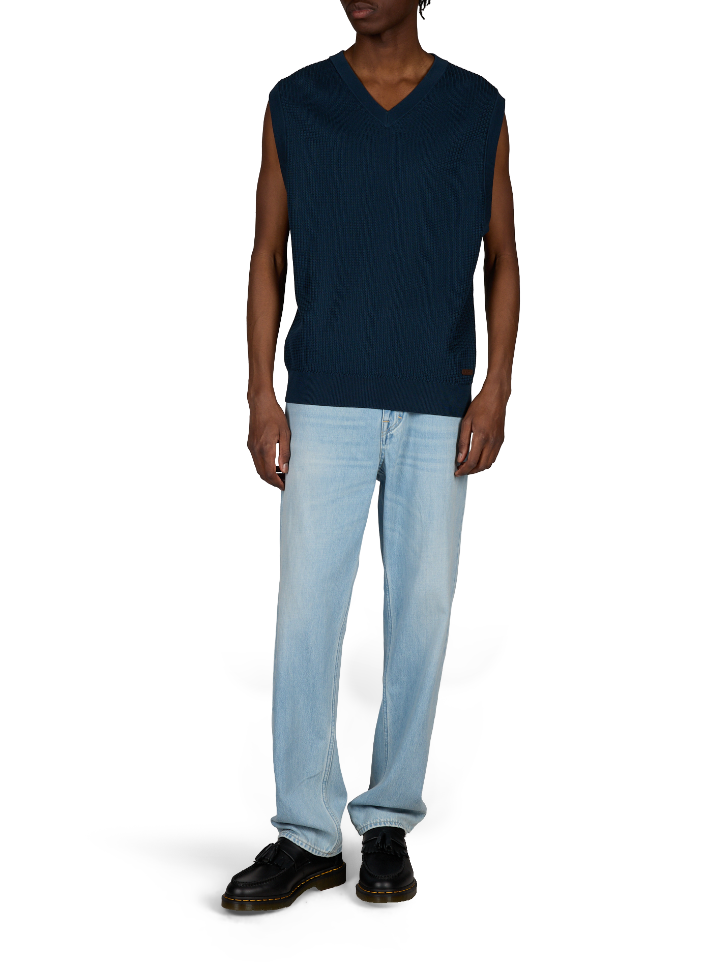 Pull col v en coton ETON Bleu