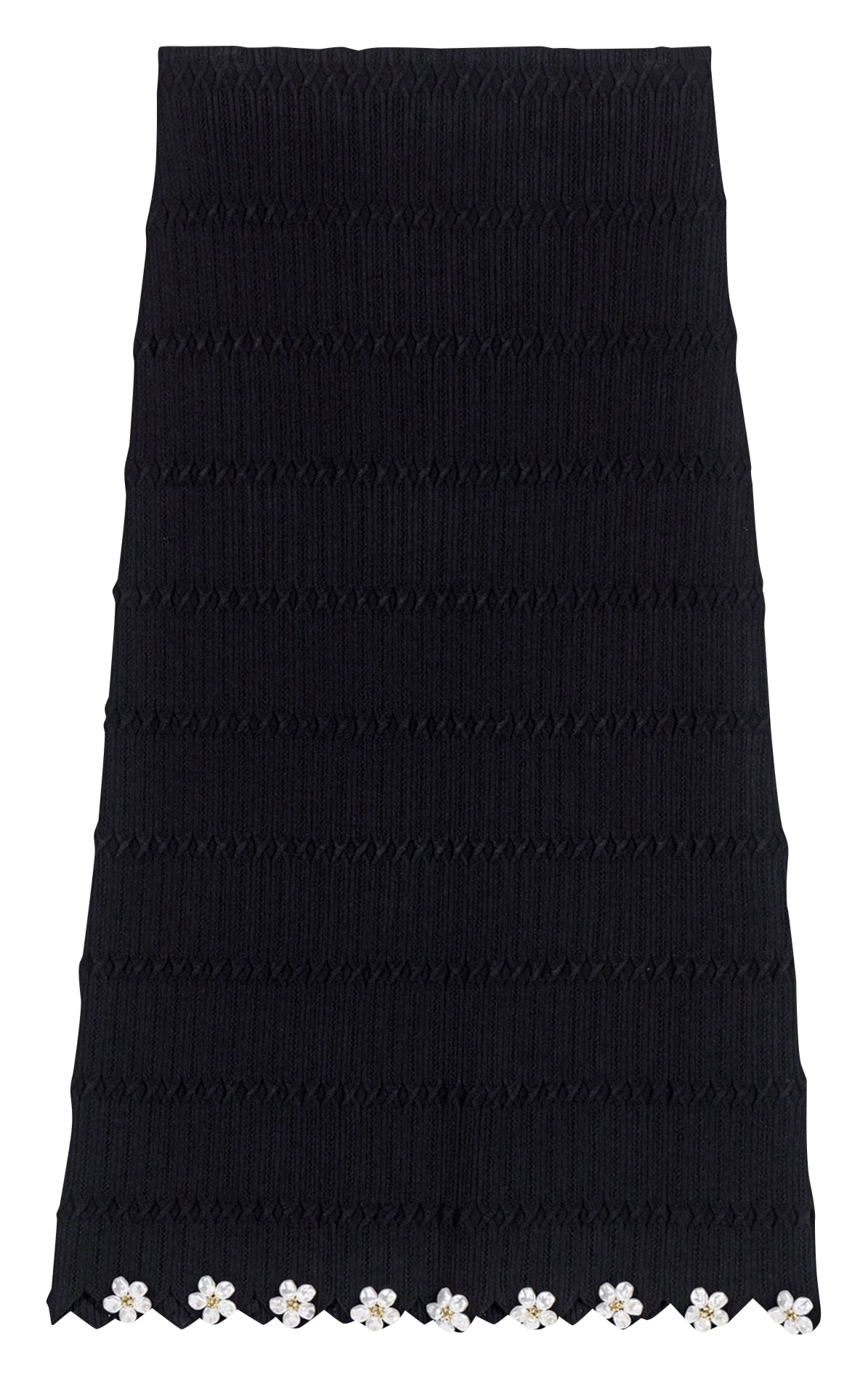Jupe midi ajustée en maille avec strass fleurs MAJE Noir