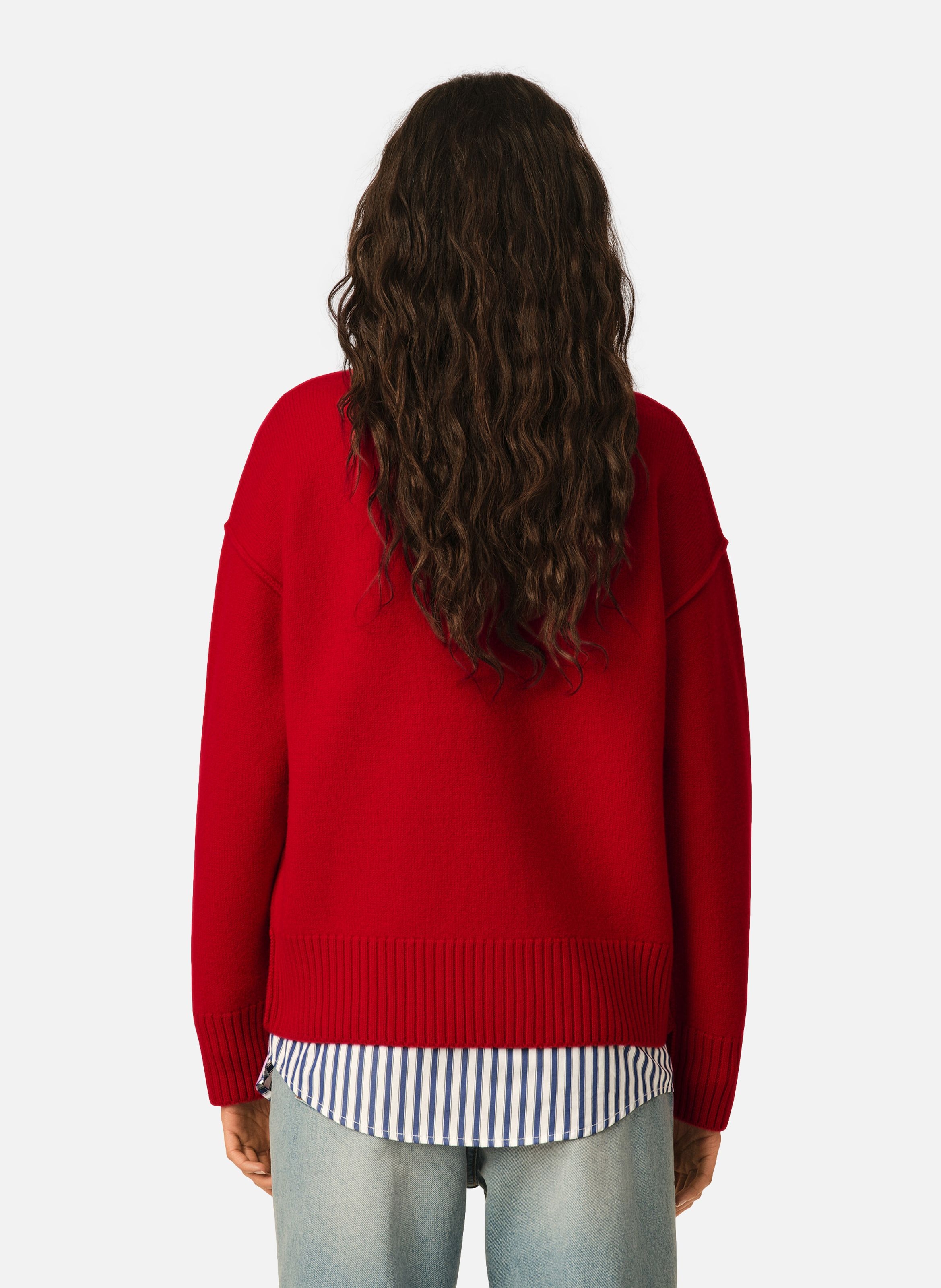 Cardigan col rond unisexe en laine ami de coeur AMI PARIS Rouge