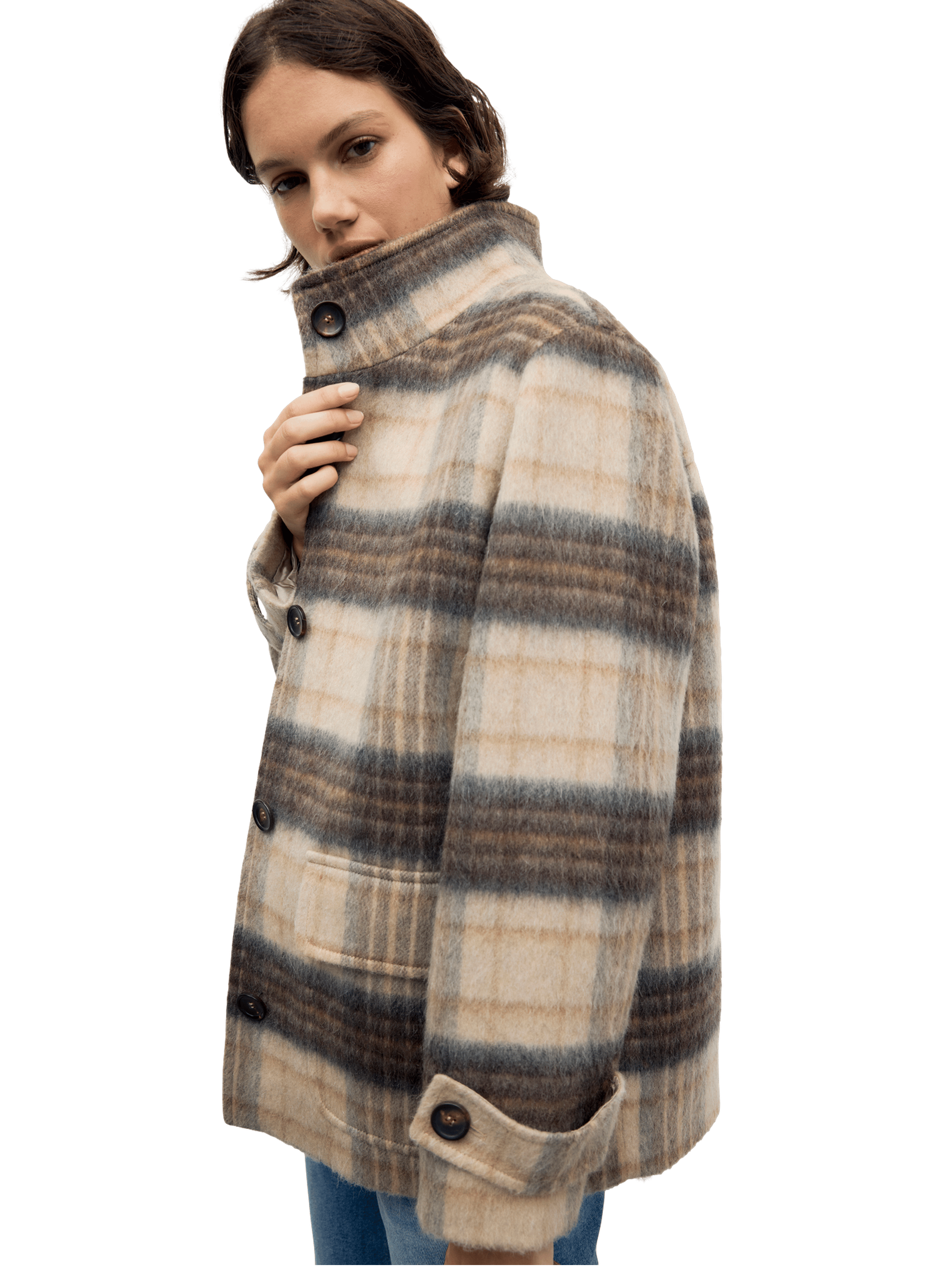 Manteau court à carreaux en mohair - ally GERARD DAREL Beige