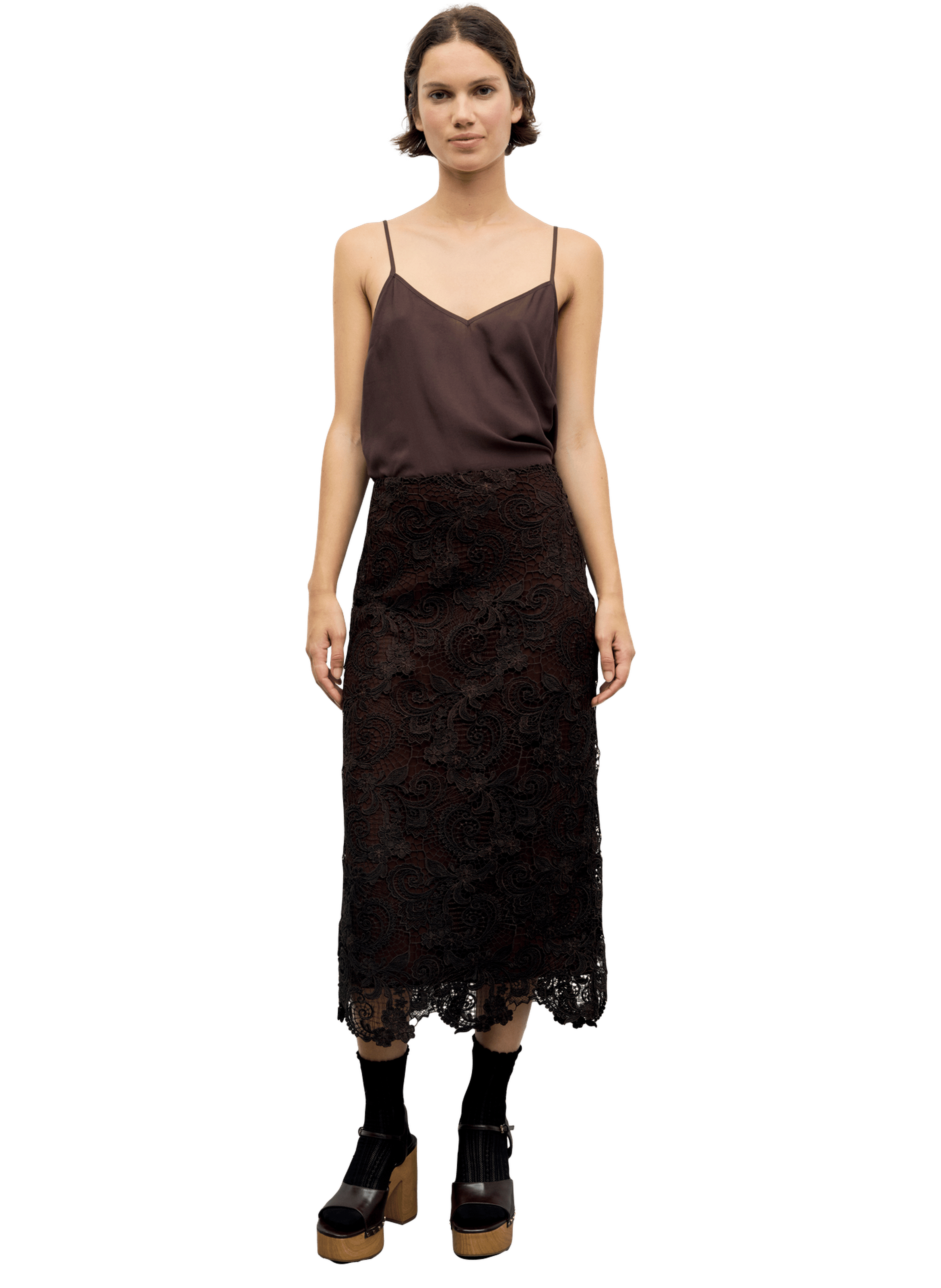 Jupe droite en dentelle - tyra GERARD DAREL Marron