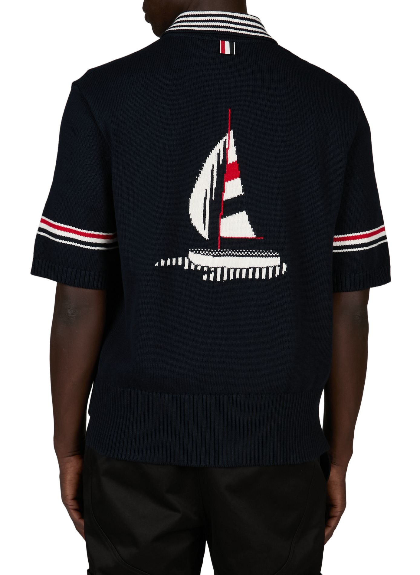 Straight fit short-sleeved knit polo THOM BROWNE Blue