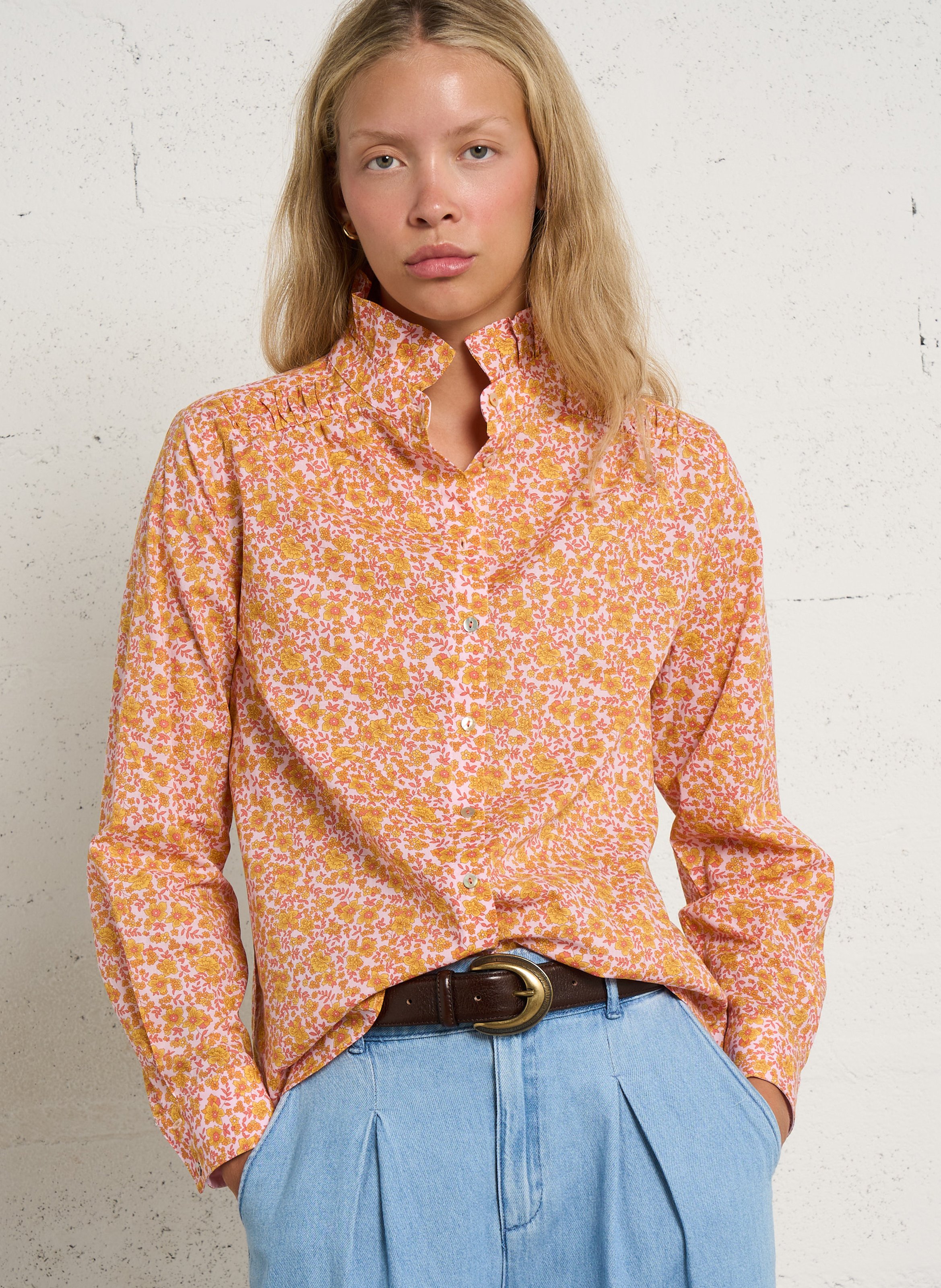 Blouse col montant en coton douce MAISON 123 Doré