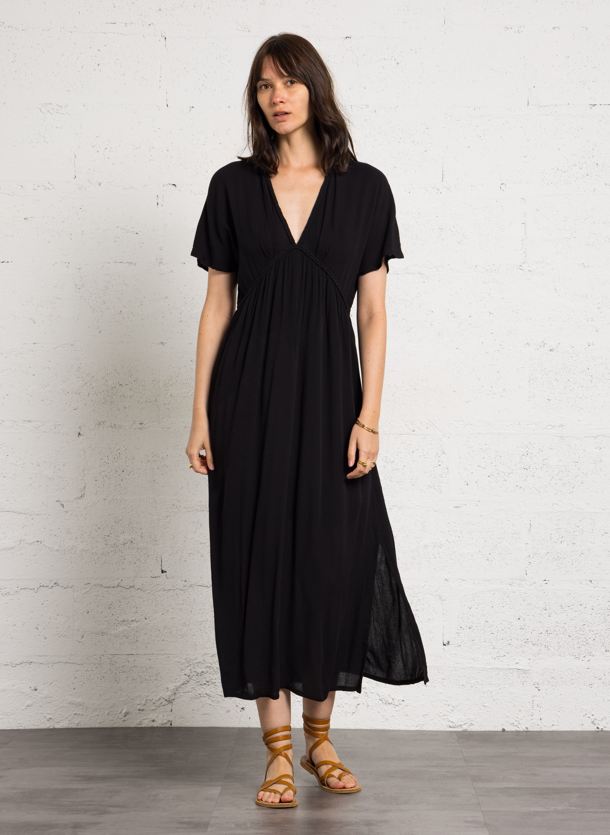 Robe longue col v rebecca MAISON 123 Noir