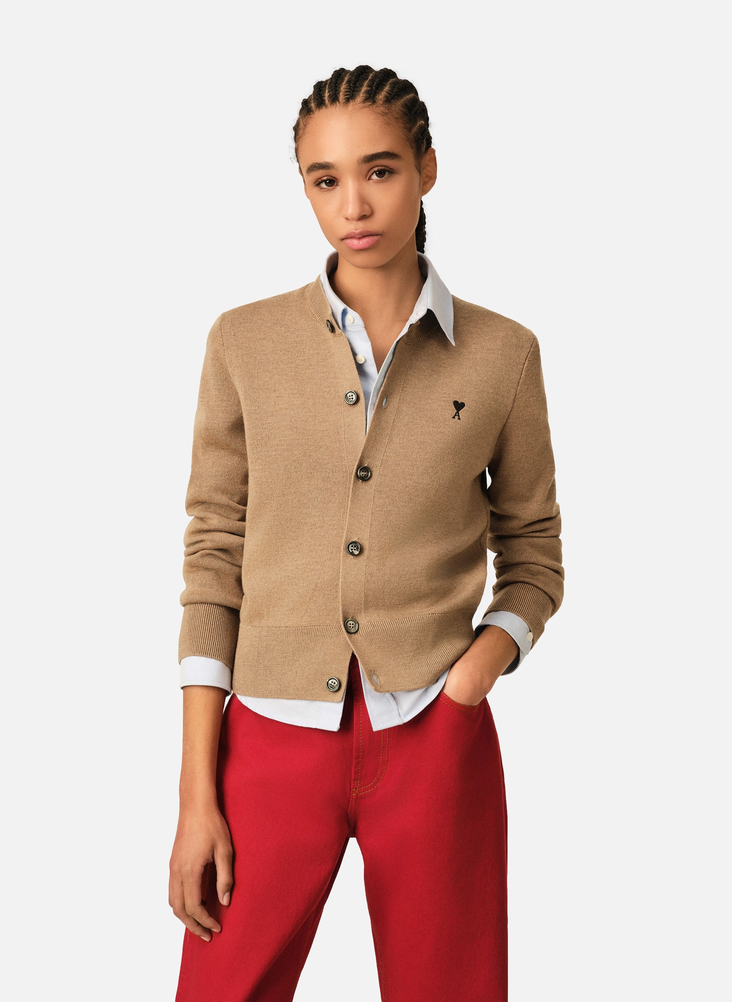 Cardigan col rond en laine ami de coeur AMI PARIS Rouge