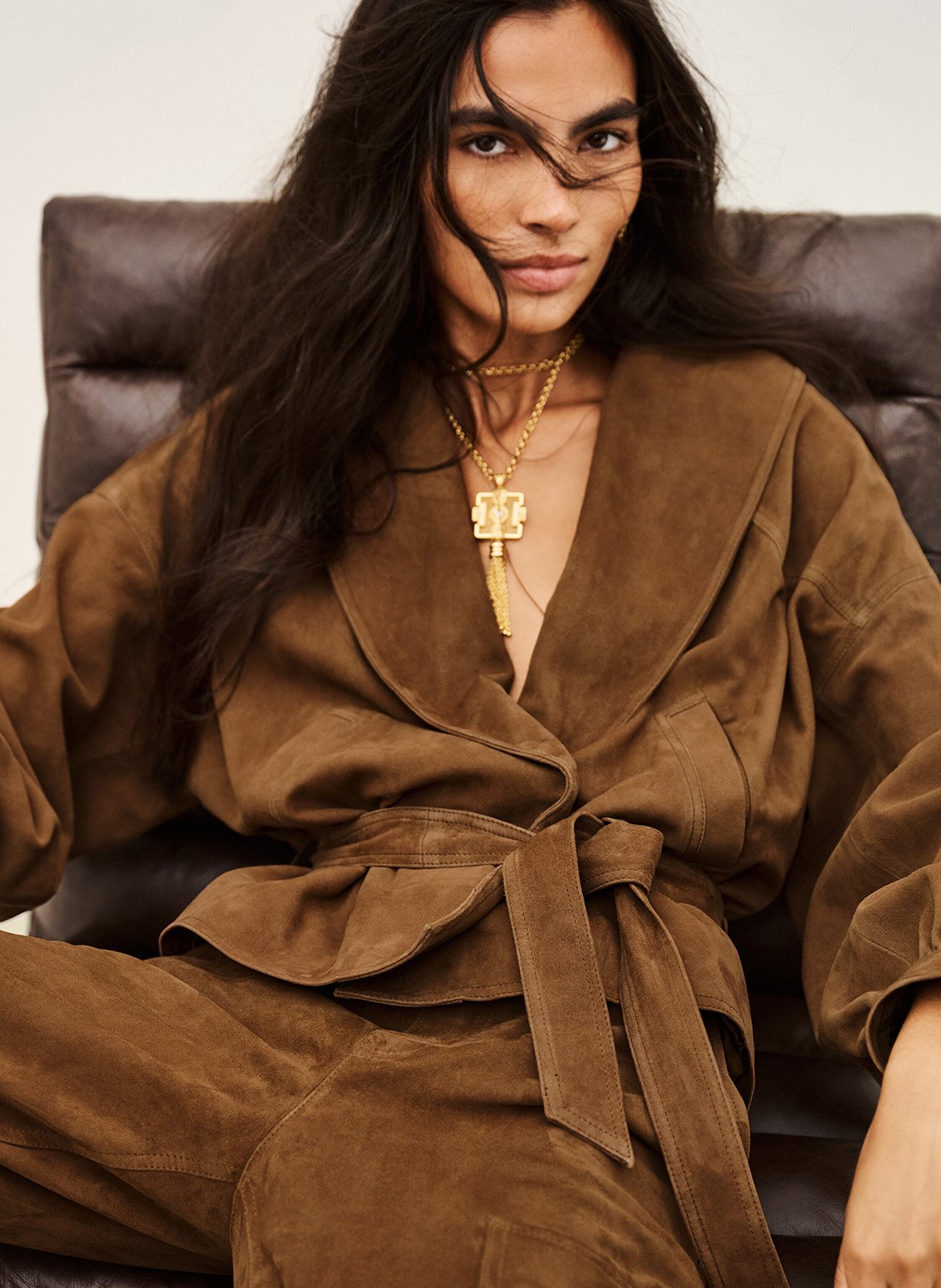 Veste ceinturée en cuir manon BA&SH Marron