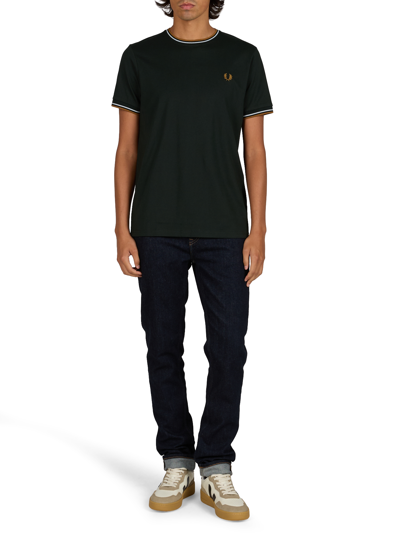 Einfarbiges T-Shirt mit Rundhalsausschnitt aus Baumwolle. FRED PERRY Grun