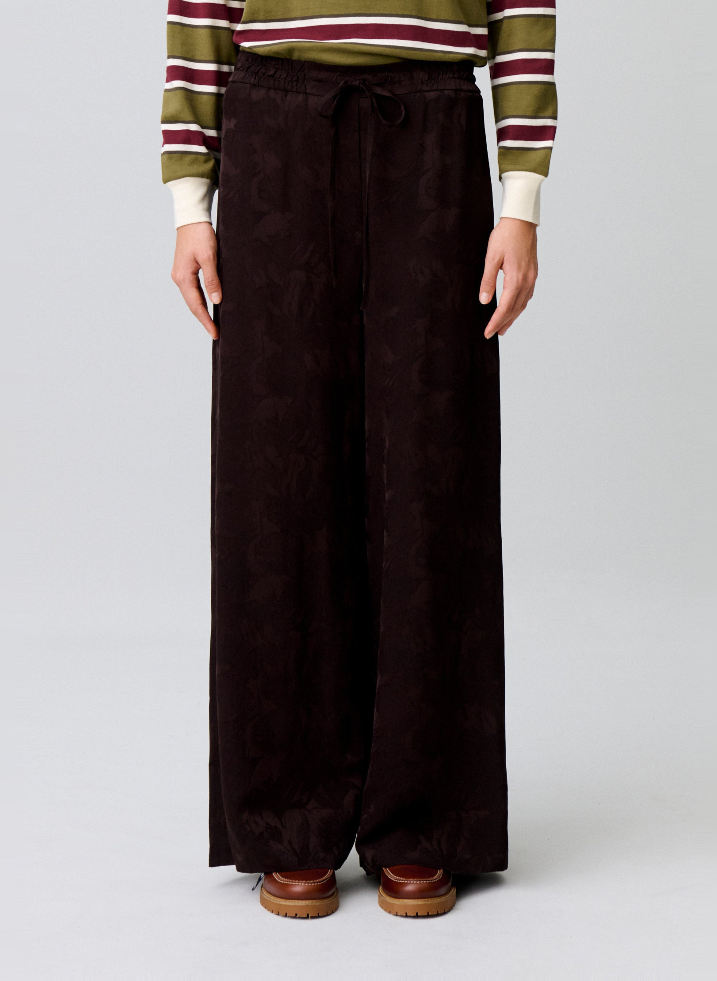 Pantalon large taille haute jacquard CLAUDIE PIERLOT Marron