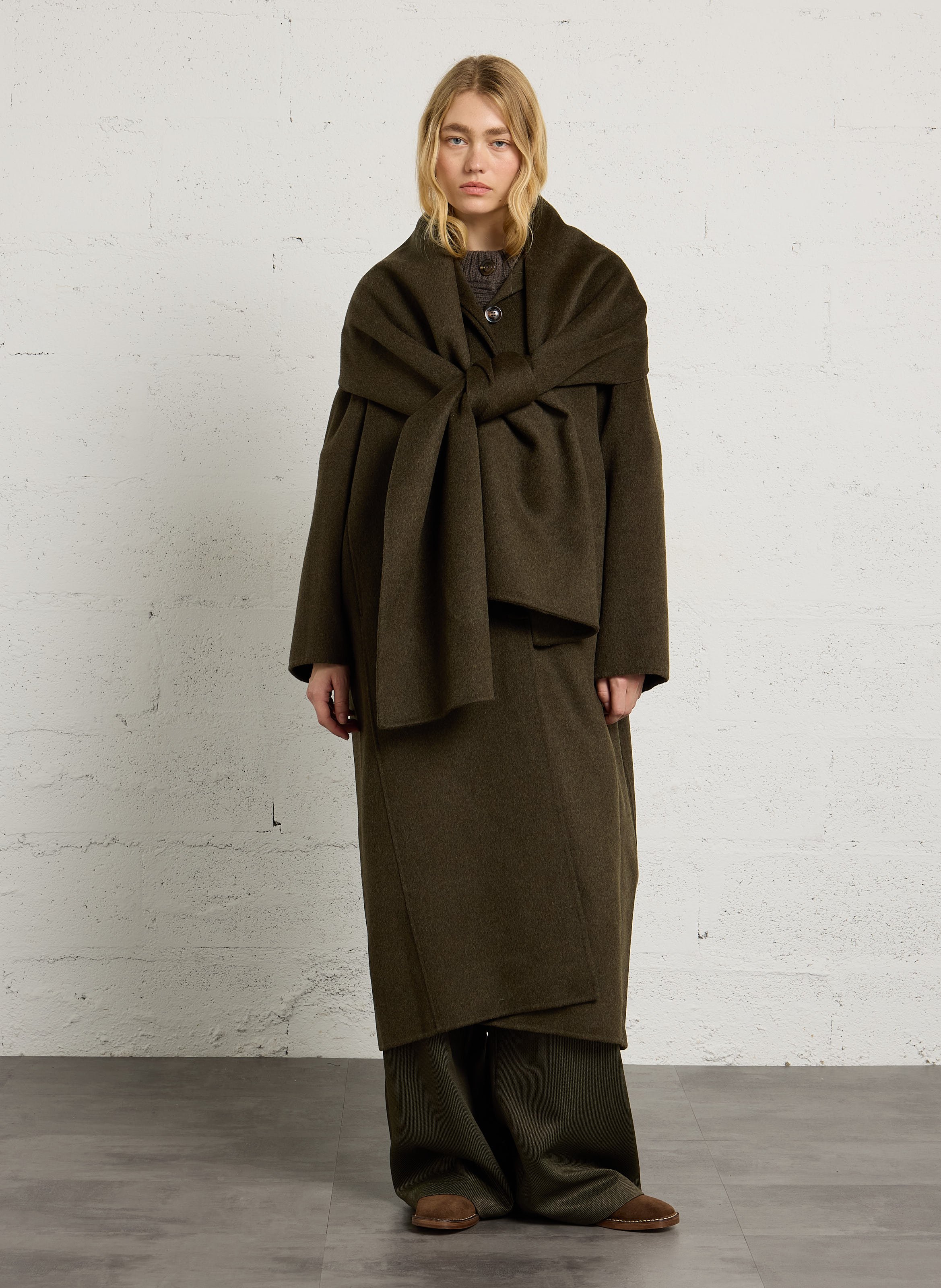 Manteau oversize à écharpé en laine mélangée finn SOEUR Kaki