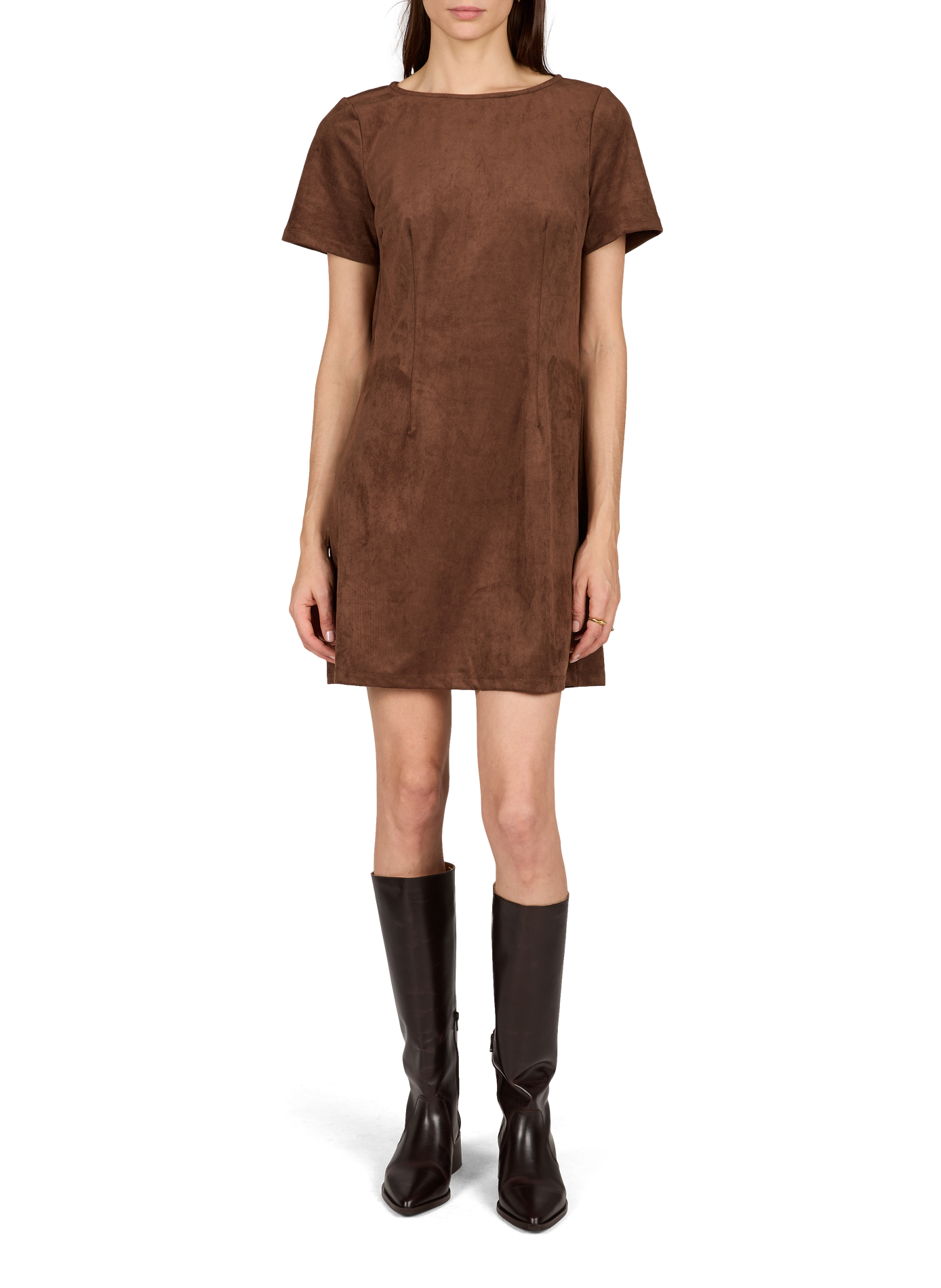 Straight faux suede dress OBJECT Brown