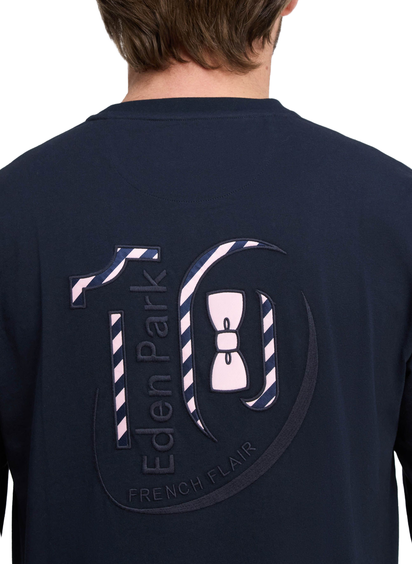 T-shirt droit col rond brodé en coton EDEN PARK Bleu