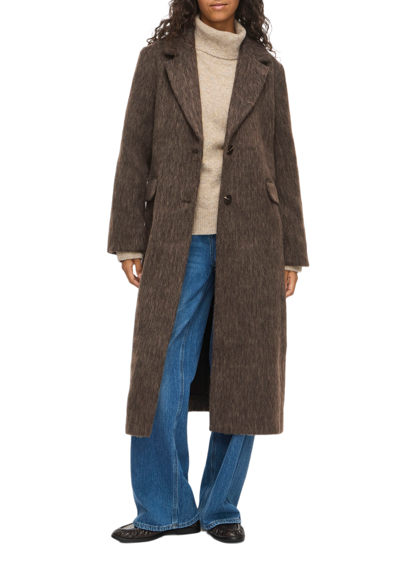 Long buttoned coat with a notched lapel VILA Beige
