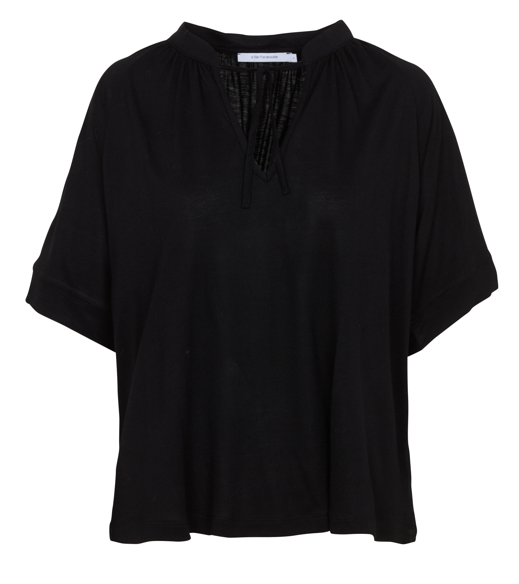 Ruimvallend T-shirt met Henleykraag LA FEE MARABOUTEE Zwart