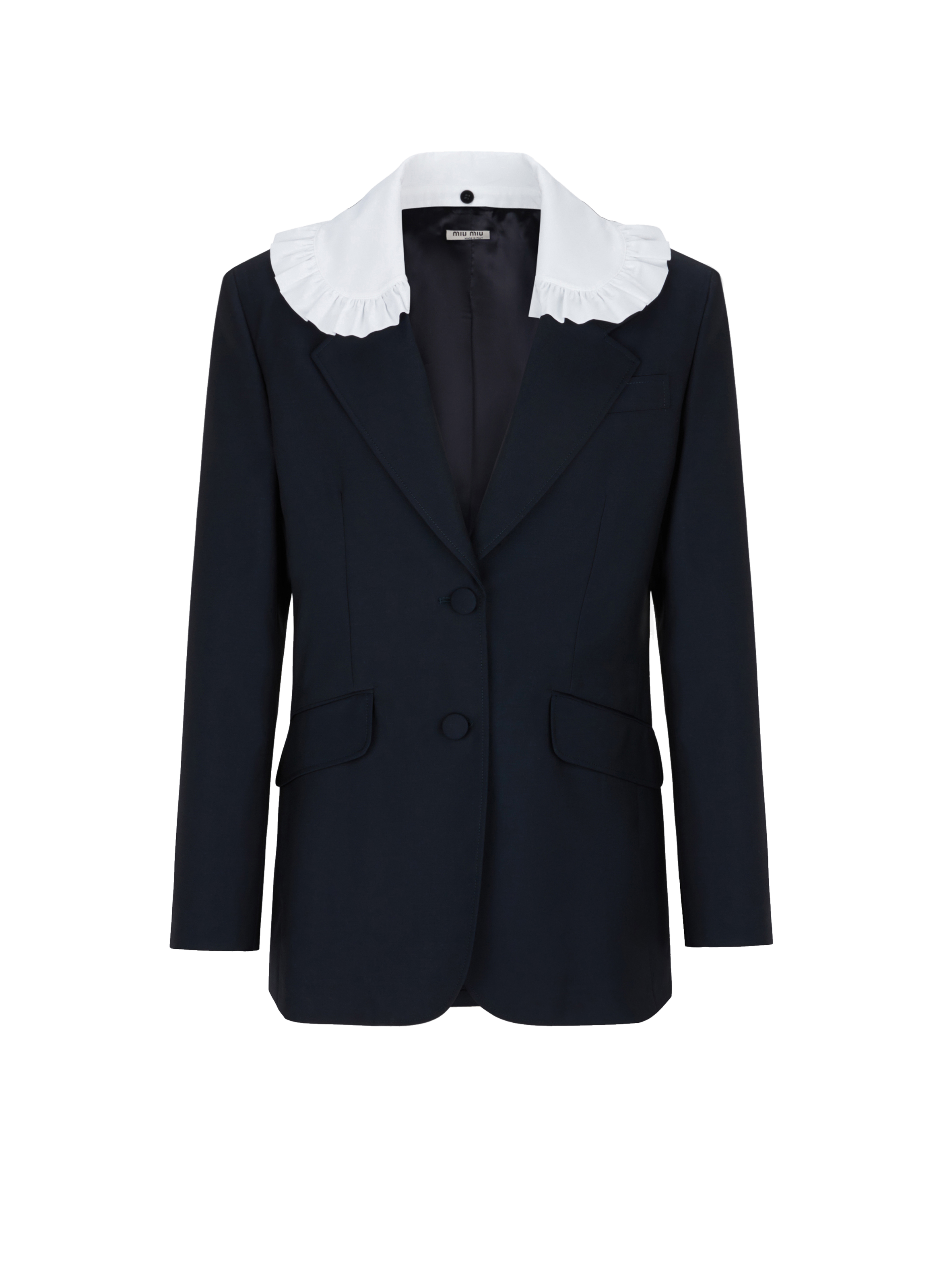 Blazer à col contrastant en laine vierge et mohair