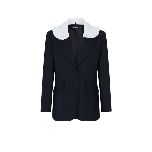 Blazer à col contrastant en laine vierge et mohair