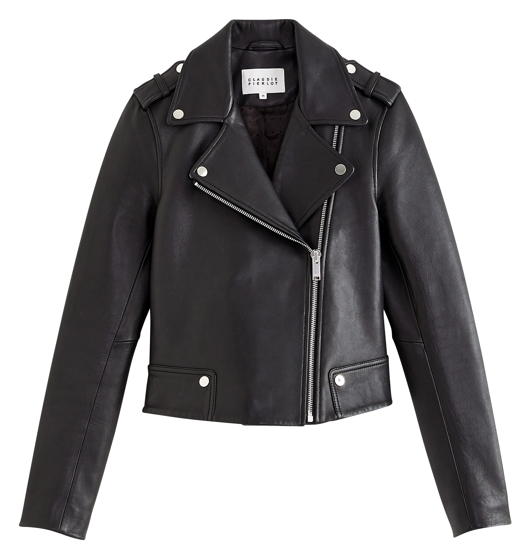 Blouson court en cuir Noir